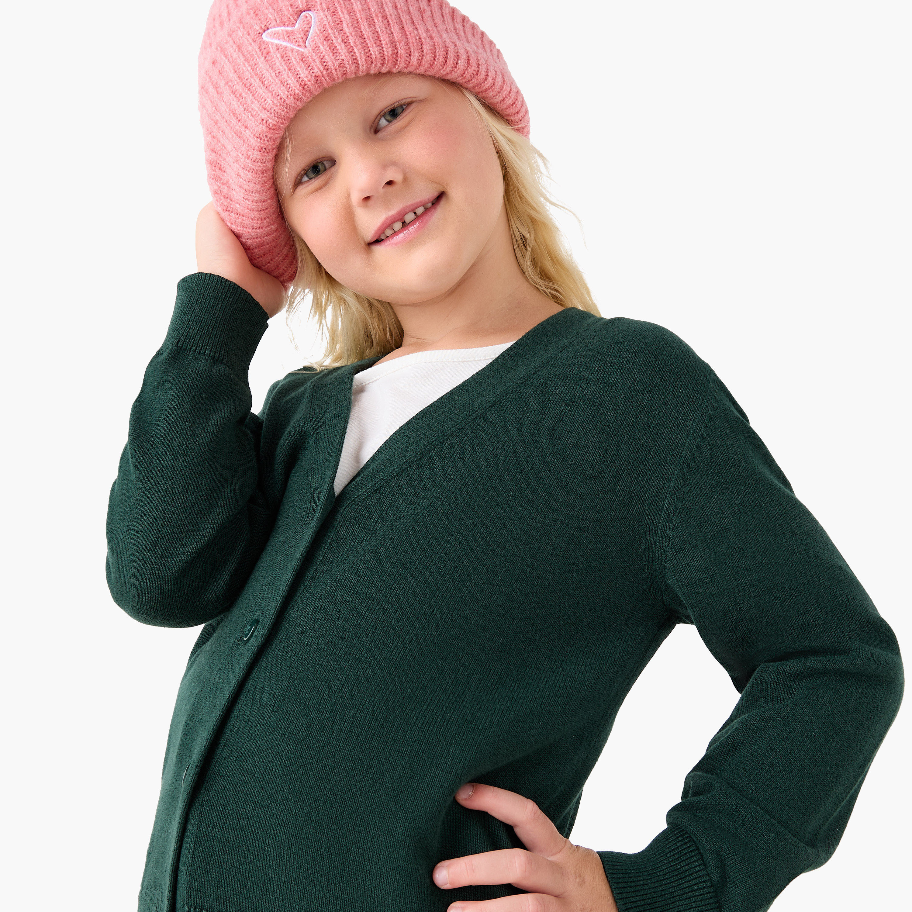 Juniors Solid Cardigan with V-neck and Long Sleeves-girls-clothing-schoolwear-jacketsandcoats-image-4