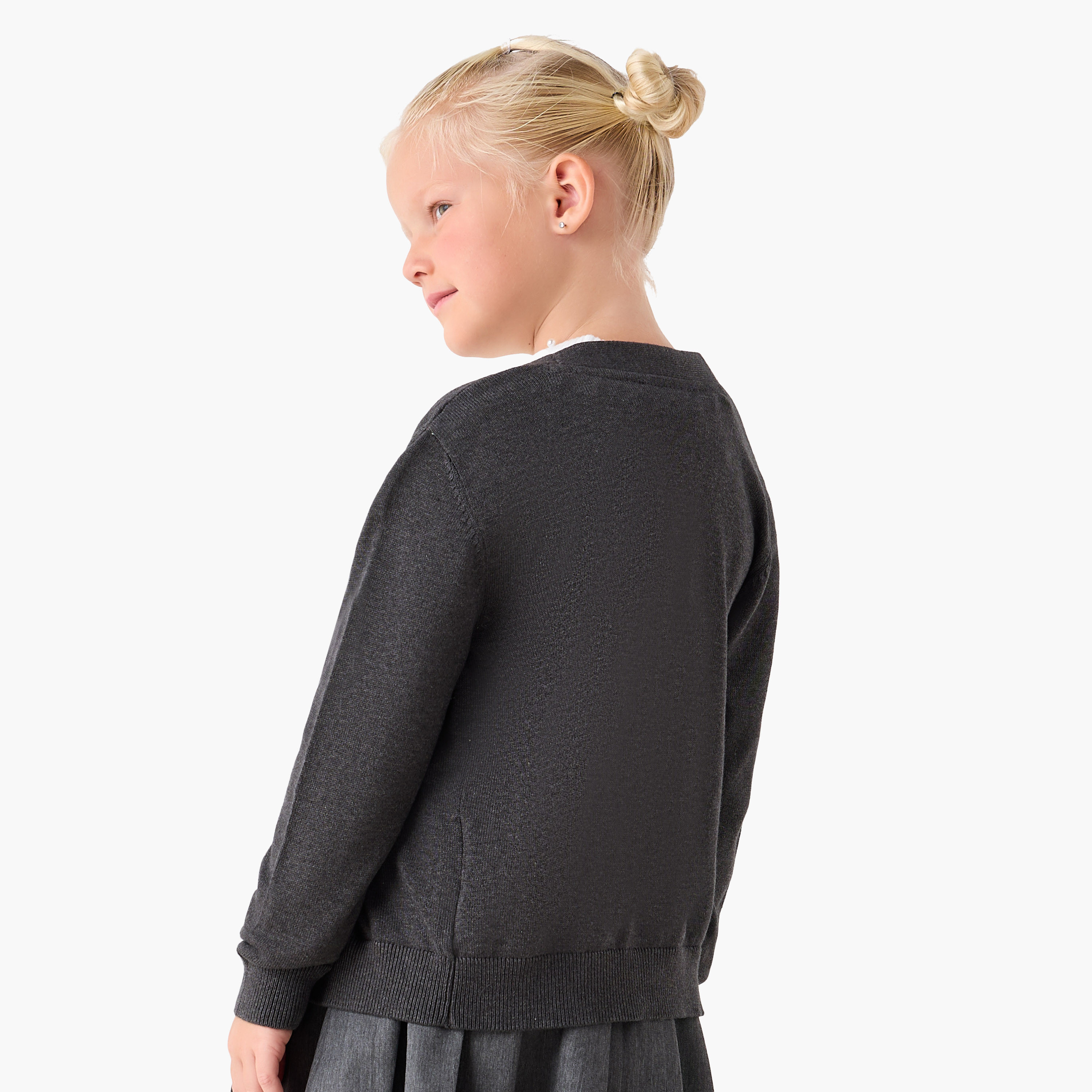 كارديغان جونيورز سادة بياقة على شكل V وأكمام طويلة-girls-clothing-winterwear-jumpersandcardigans-image-3