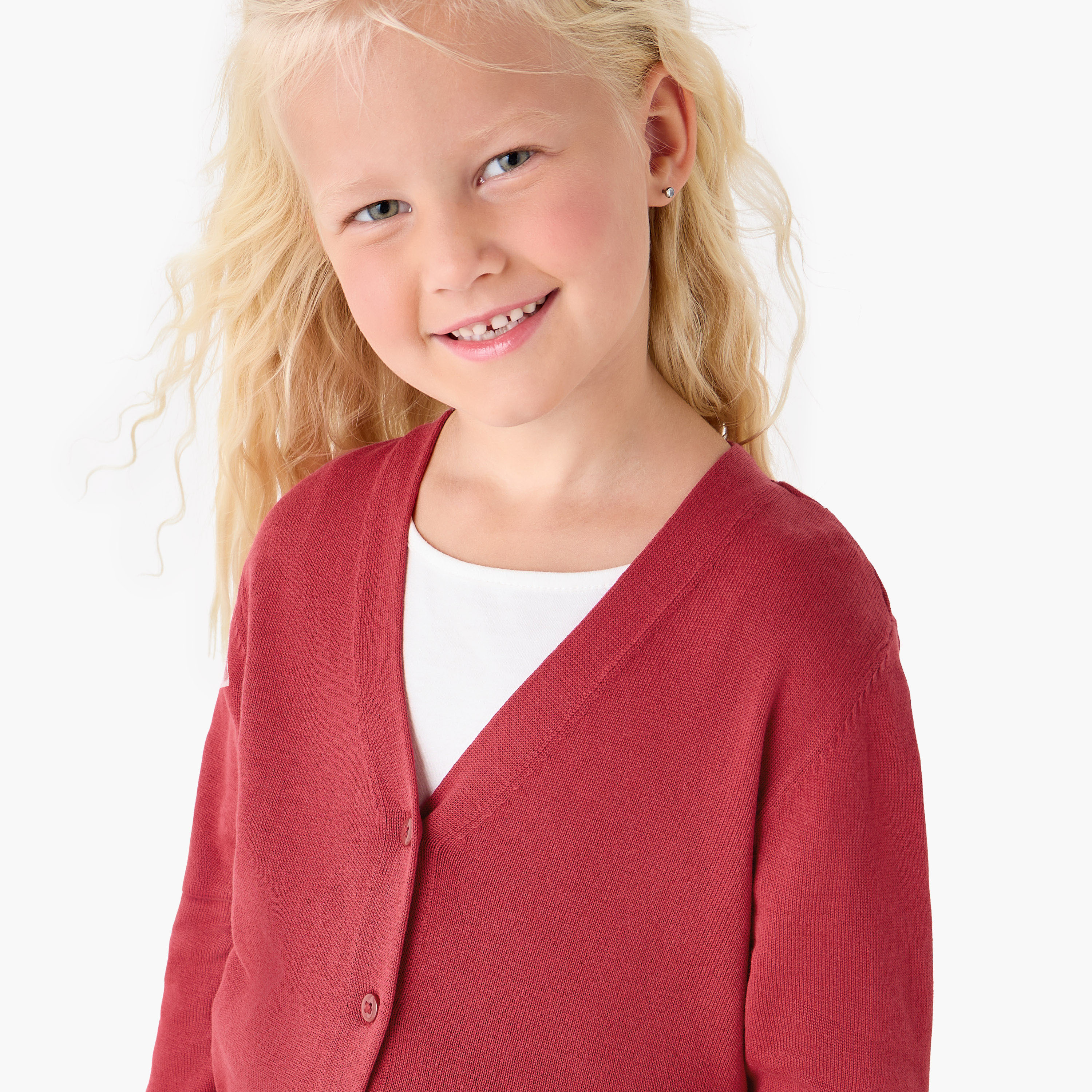 Juniors Solid Cardigan with V-neck and Long Sleeves-girls-clothing-schoolwear-jacketsandcoats-image-4