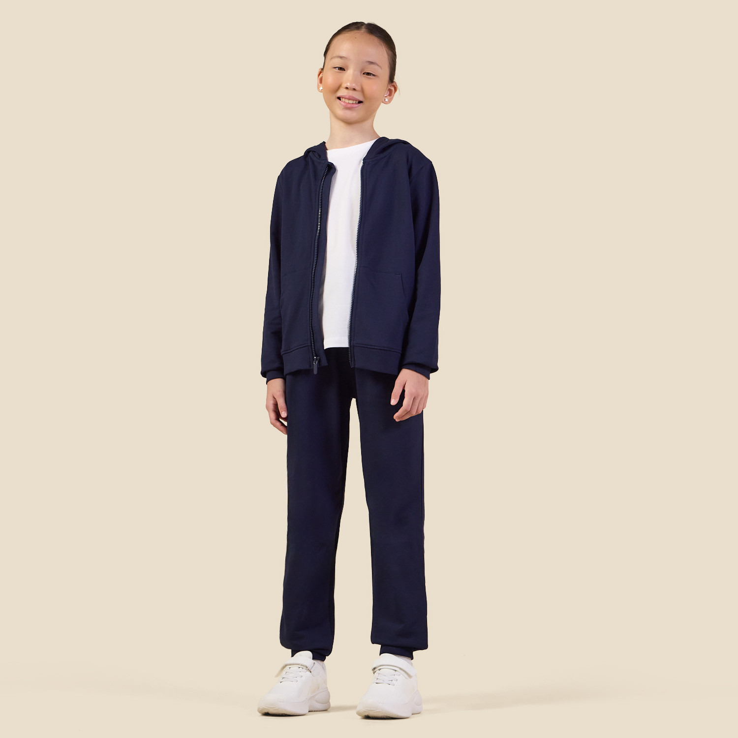 Juniors Hooded Long Sleeves Sweatshirt and Joggers Set with Solid Design-girls-clothing-setsandcoords-image-2