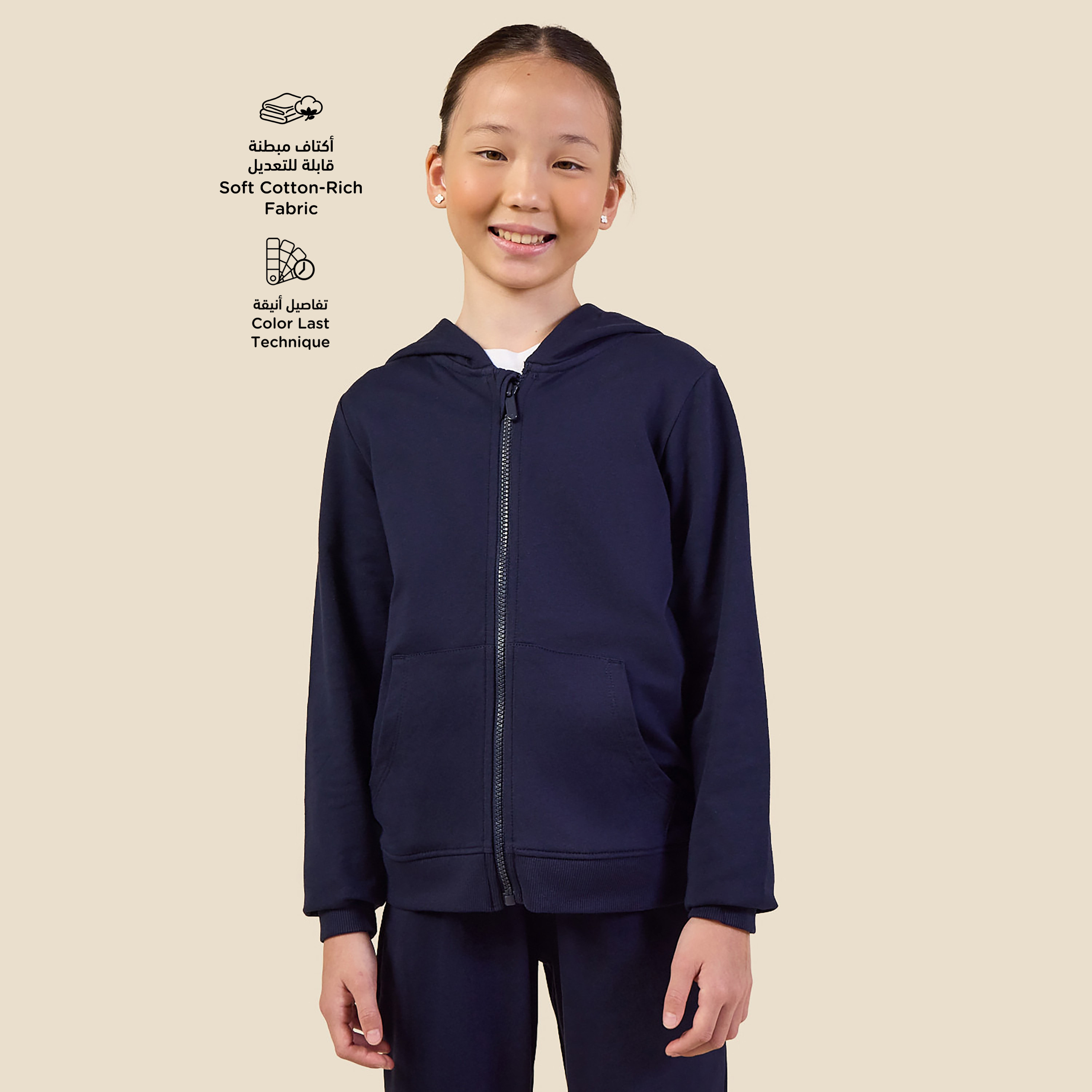 Juniors Hooded Long Sleeves Sweatshirt and Joggers Set with Solid Design-girls-clothing-setsandcoords-image-3