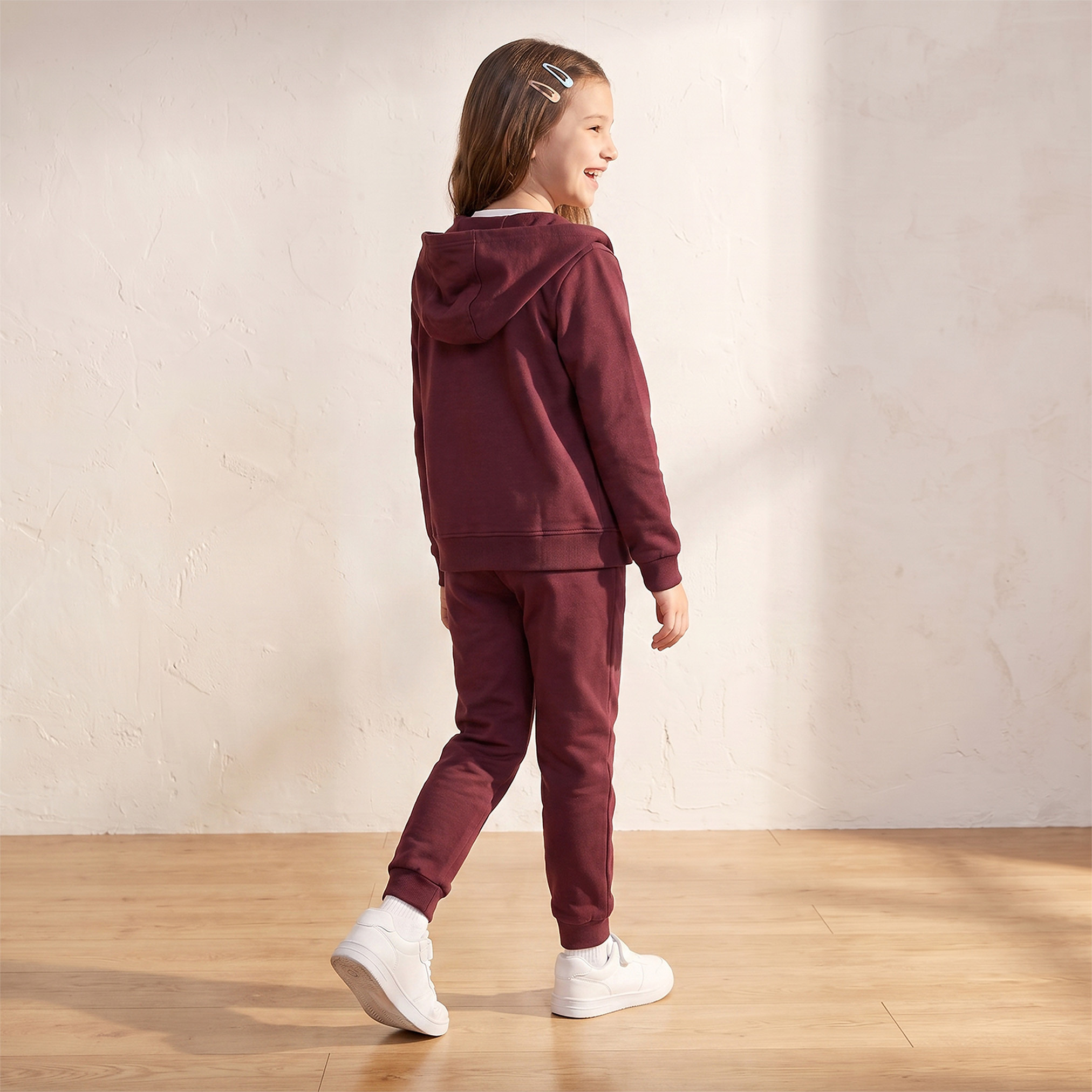 طقم سويت شيرت سادة بقبعة وأكمام طويلة وبنطلون رياضي من جونيورز-girls-clothing-setsandcoords-image-4