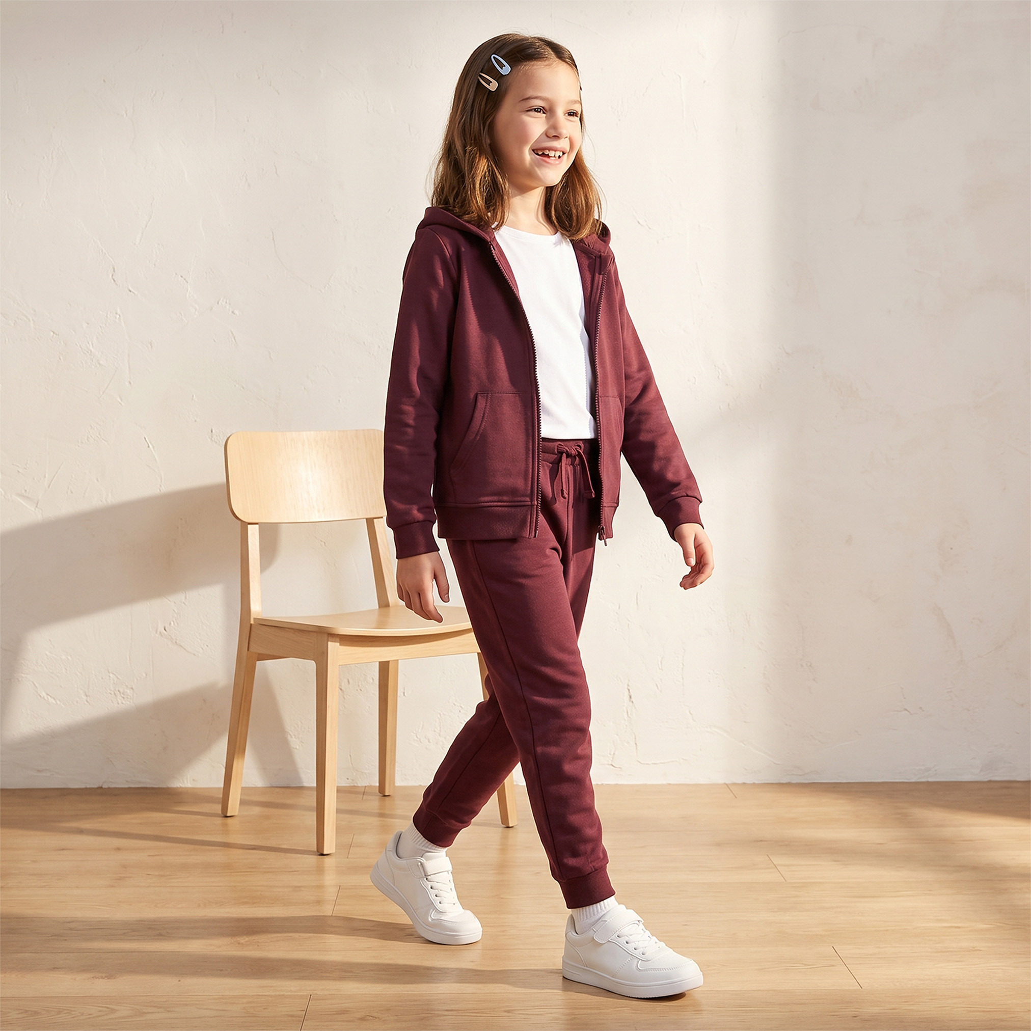 طقم سويت شيرت سادة بقبعة وأكمام طويلة وبنطلون رياضي من جونيورز-girls-clothing-setsandcoords-image-7