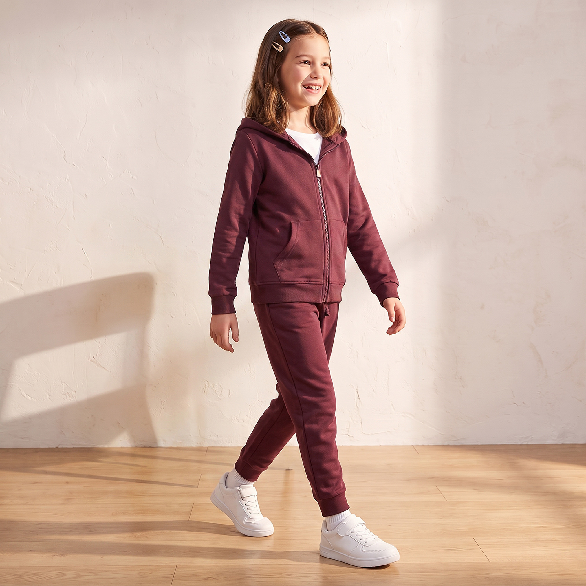 طقم سويت شيرت سادة بقبعة وأكمام طويلة وبنطلون رياضي من جونيورز-girls-clothing-setsandcoords-image-8
