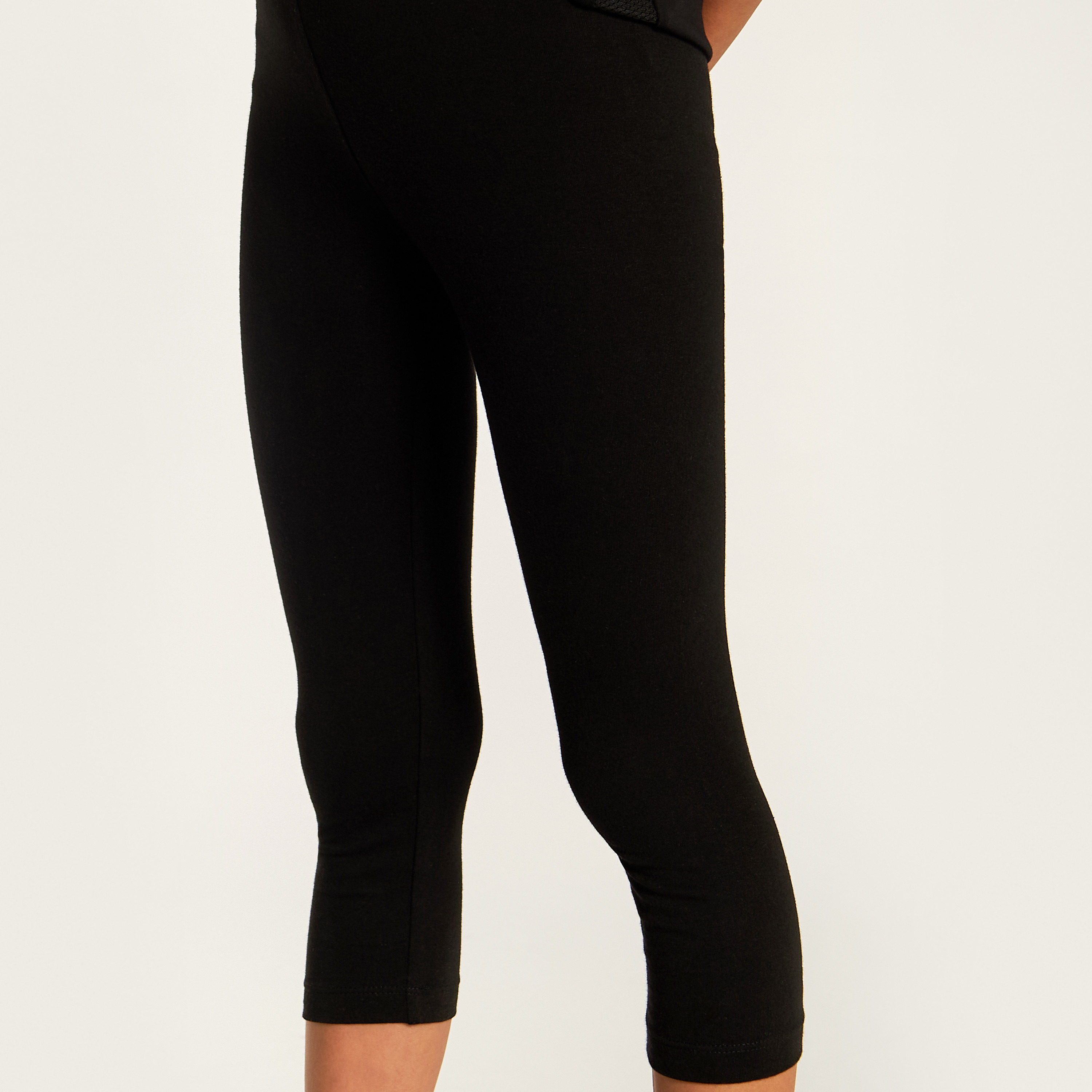 Juniors Solid 3/4 Leggings with Elasticised Waistband-girls-clothing-bottoms-leggings-image-3