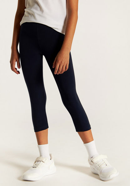 Juniors Solid 3/4 Leggings with Elasticised Waistband-Bottoms-image-1