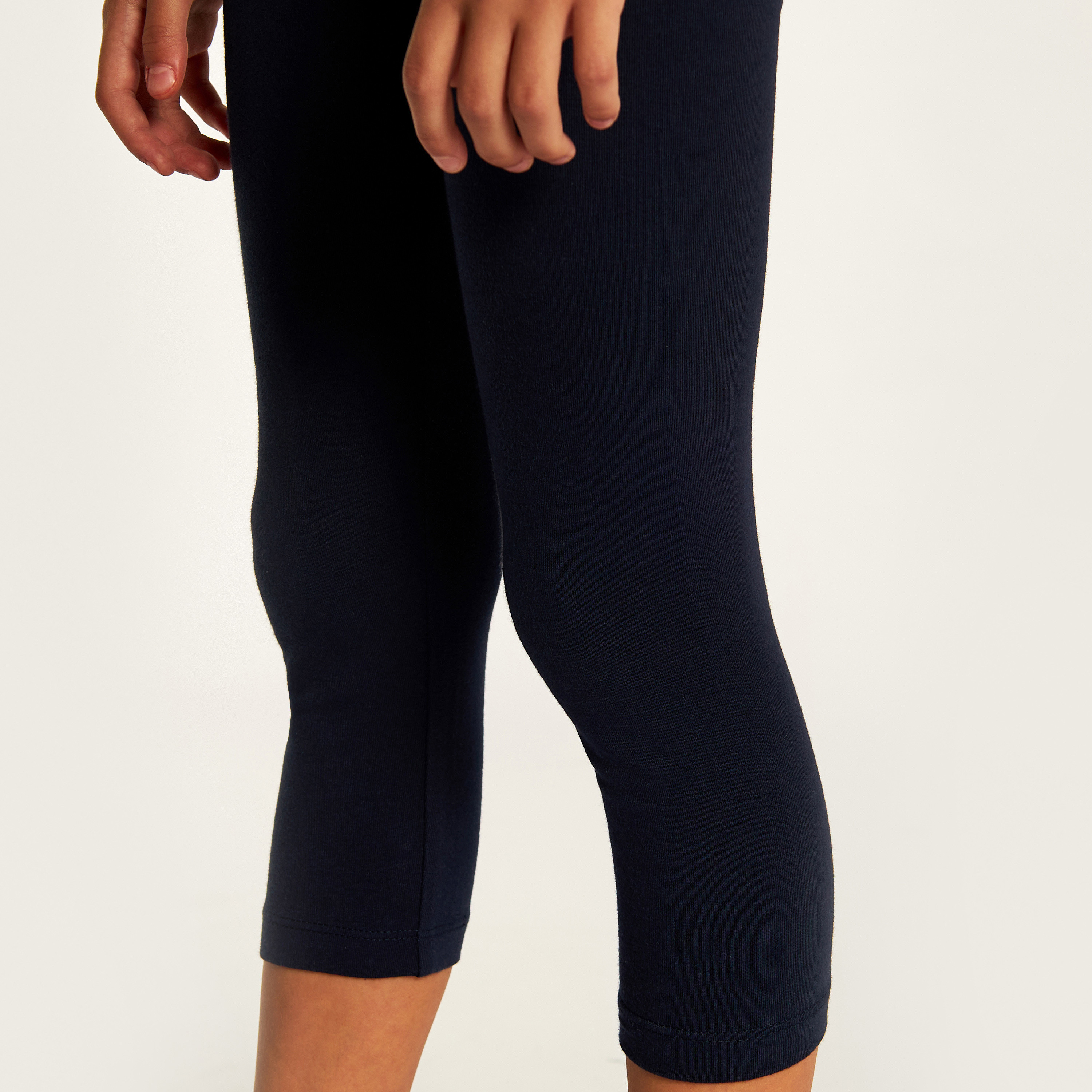 Juniors Solid 3/4 Leggings with Elasticised Waistband-girls-clothing-bottoms-leggings-image-3