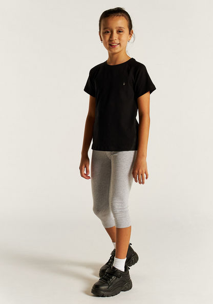 Juniors Solid 3/4 Leggings with Elasticised Waistband-Bottoms-image-0