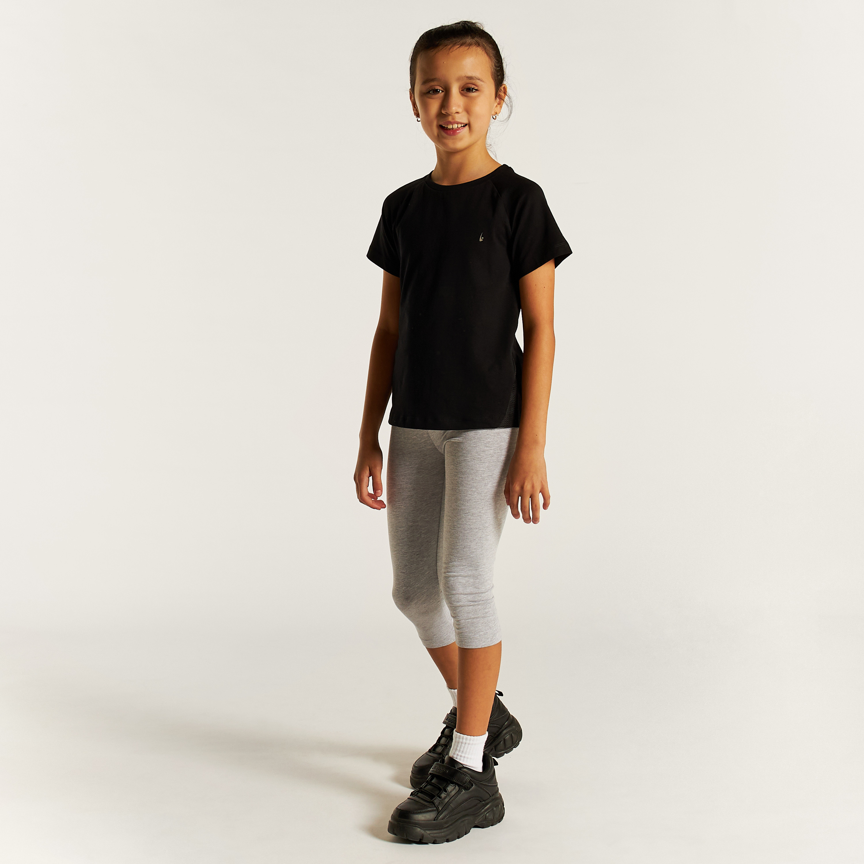 Juniors Solid 3/4 Leggings with Elasticised Waistband-girls-clothing-schoolwear-bottoms-leggings-image-2