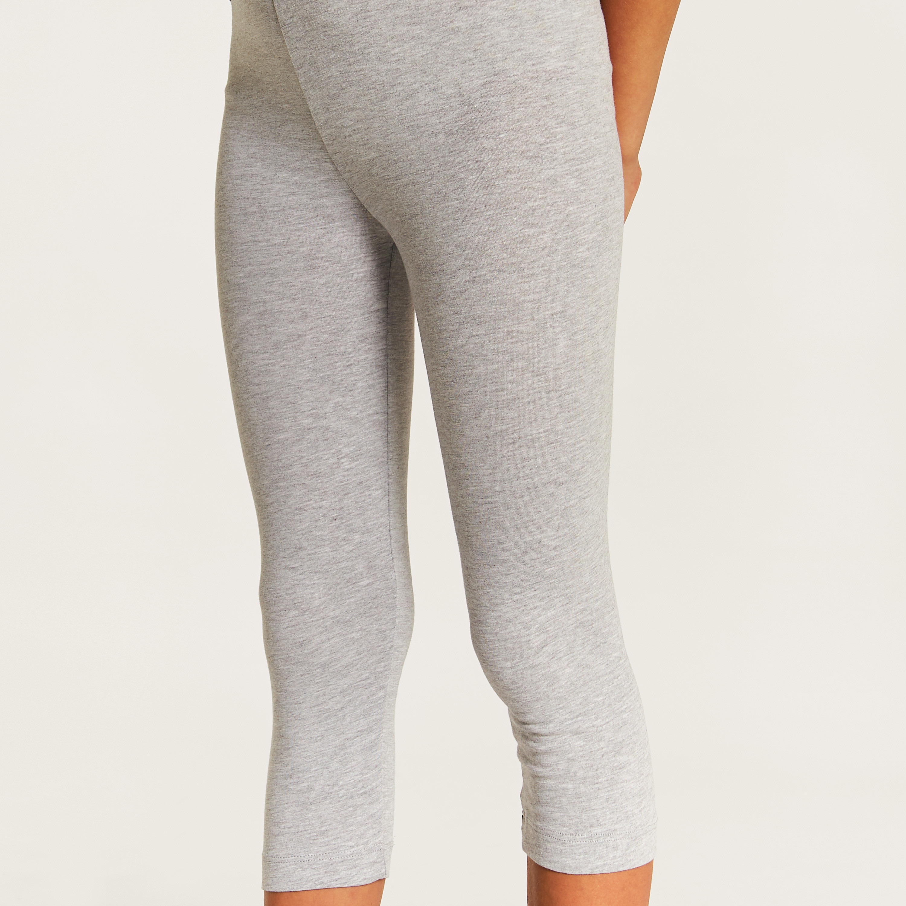 Juniors Solid 3/4 Leggings with Elasticised Waistband-girls-clothing-schoolwear-bottoms-leggings-image-3