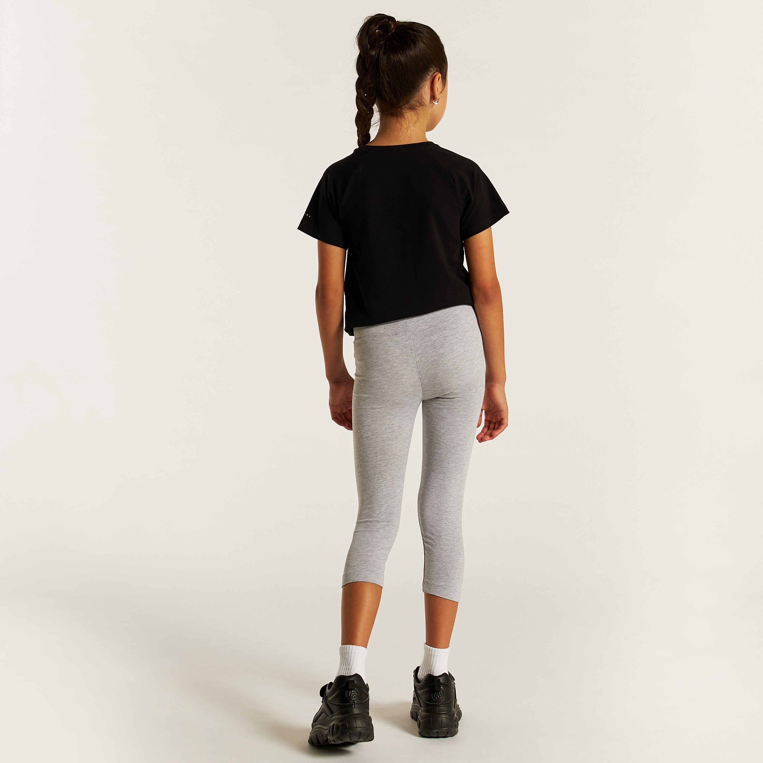 Juniors Solid 3/4 Leggings with Elasticised Waistband-girls-clothing-schoolwear-bottoms-leggings-image-4