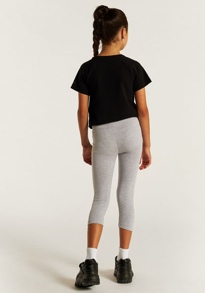 Juniors Solid 3/4 Leggings with Elasticised Waistband-Bottoms-image-3