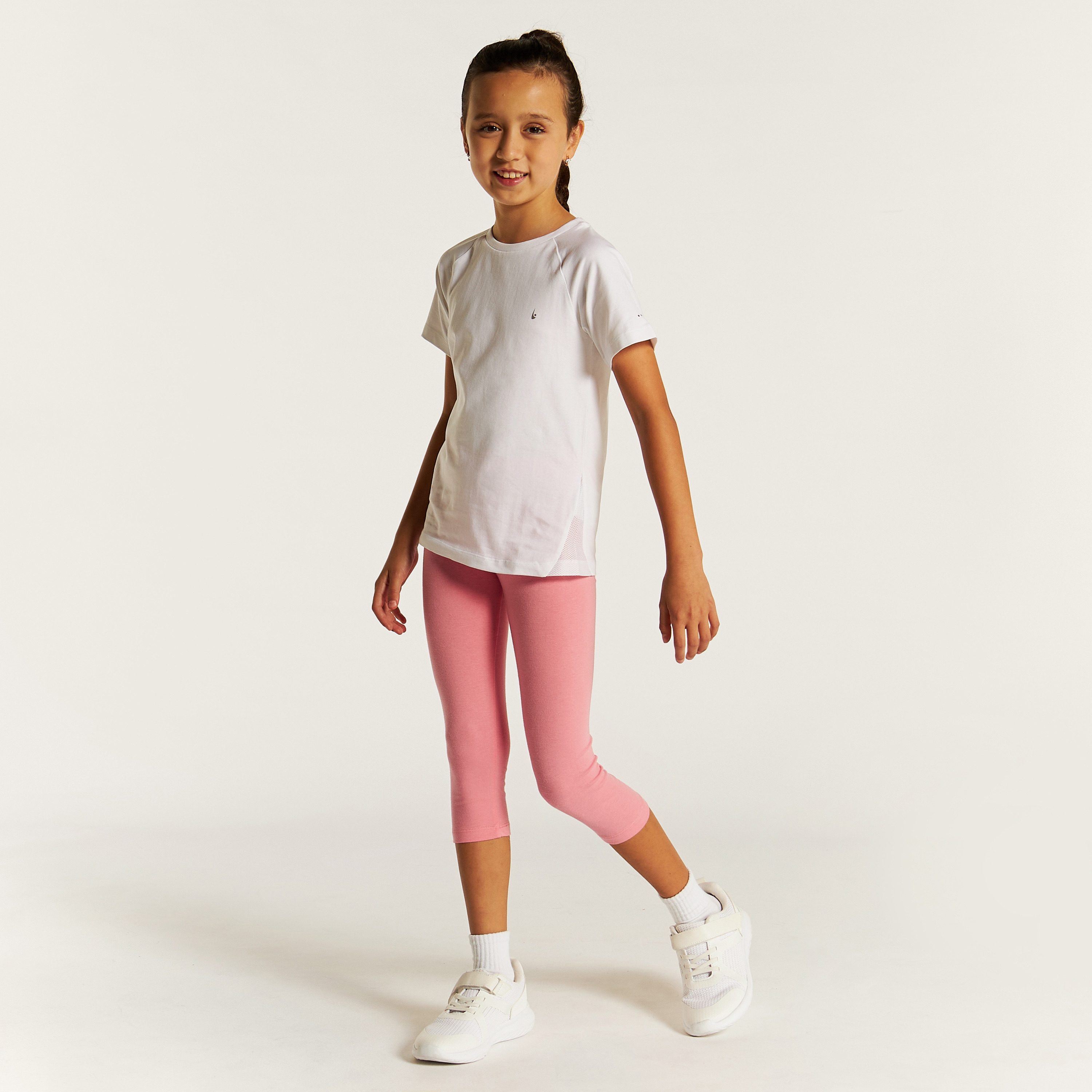 Juniors Solid 3/4 Leggings with Elasticised Waistband-girls-clothing-bottoms-leggings-image-2