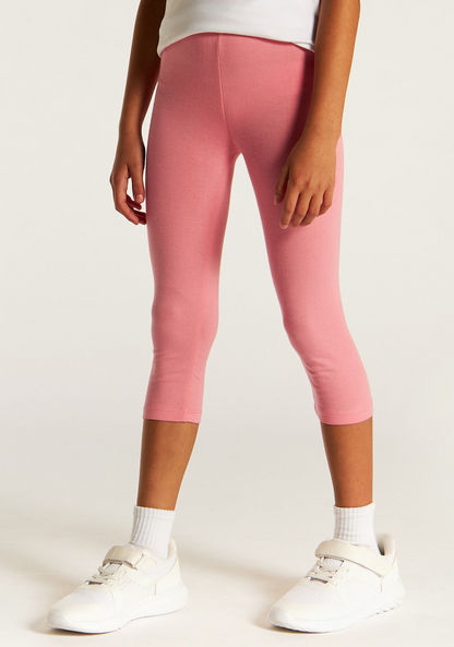 Juniors Solid 3/4 Leggings with Elasticised Waistband-Bottoms-image-1