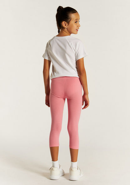 Juniors Solid 3/4 Leggings with Elasticised Waistband-Bottoms-image-3