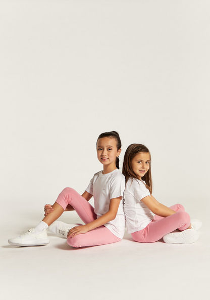 Juniors Solid 3/4 Leggings with Elasticised Waistband-Bottoms-image-4