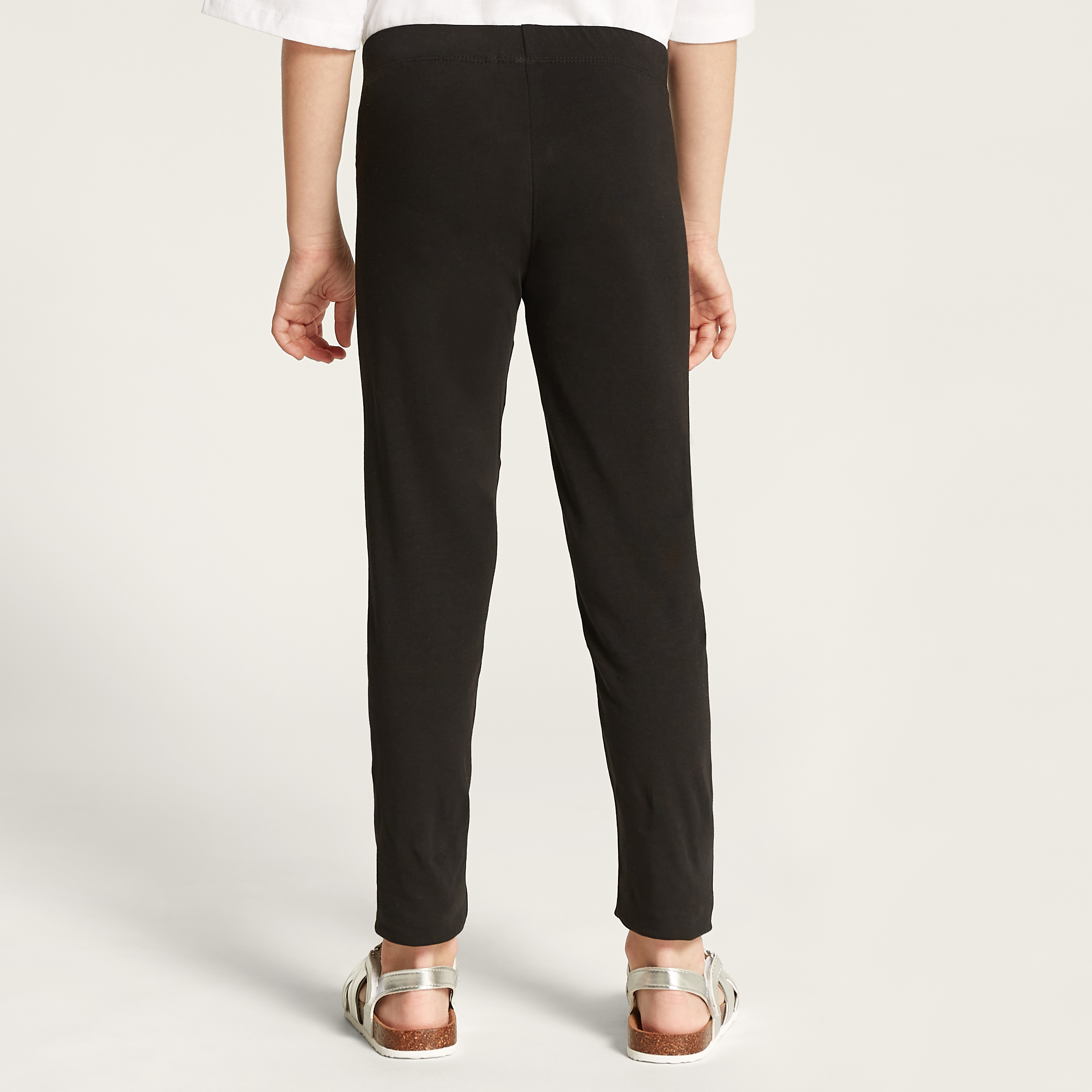 Juniors Solid Leggings with Elasticated Waistband-girls-clothing-bottoms-leggings-image-4