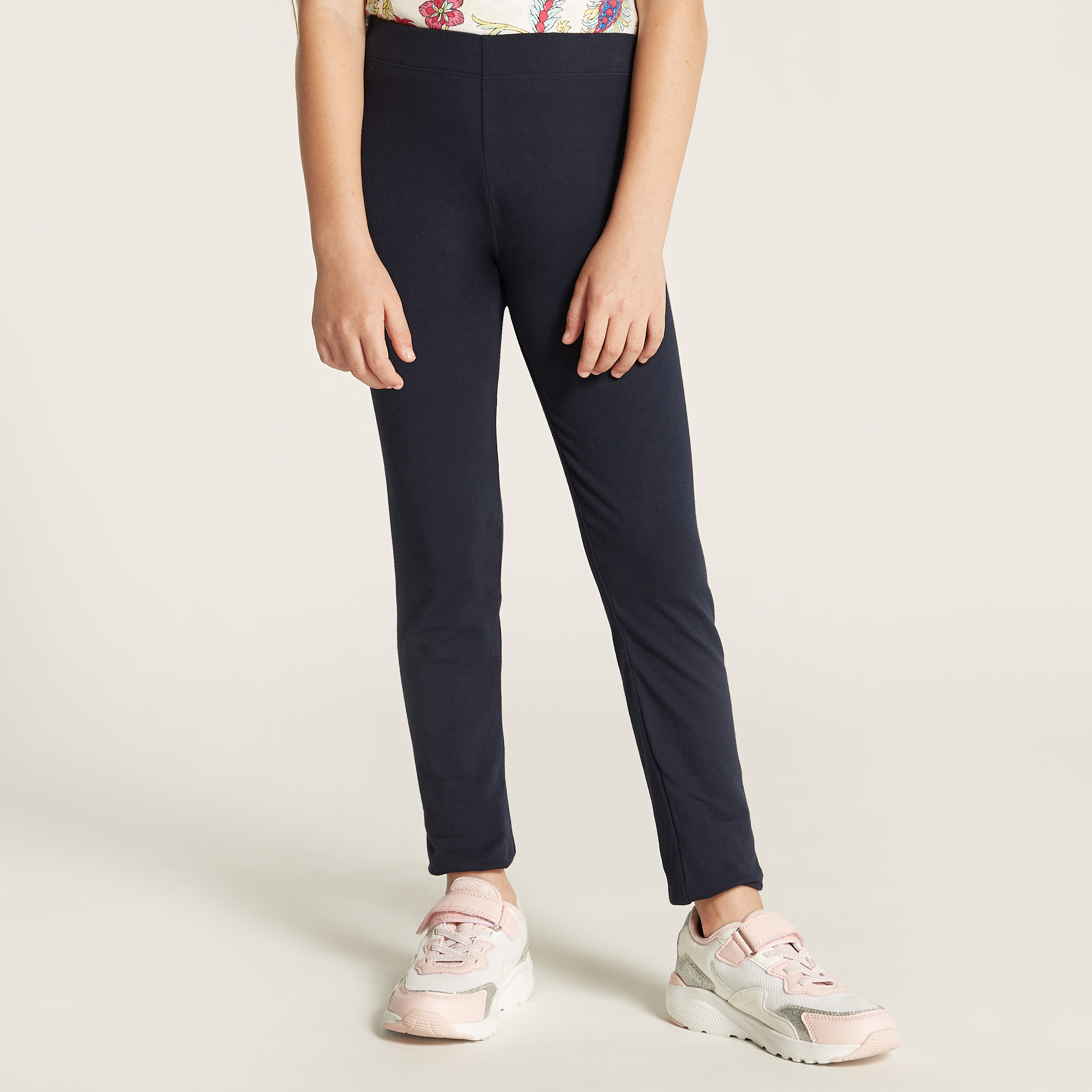 Juniors Solid Leggings with Elasticated Waistband-girls-clothing-bottoms-leggings-image-2