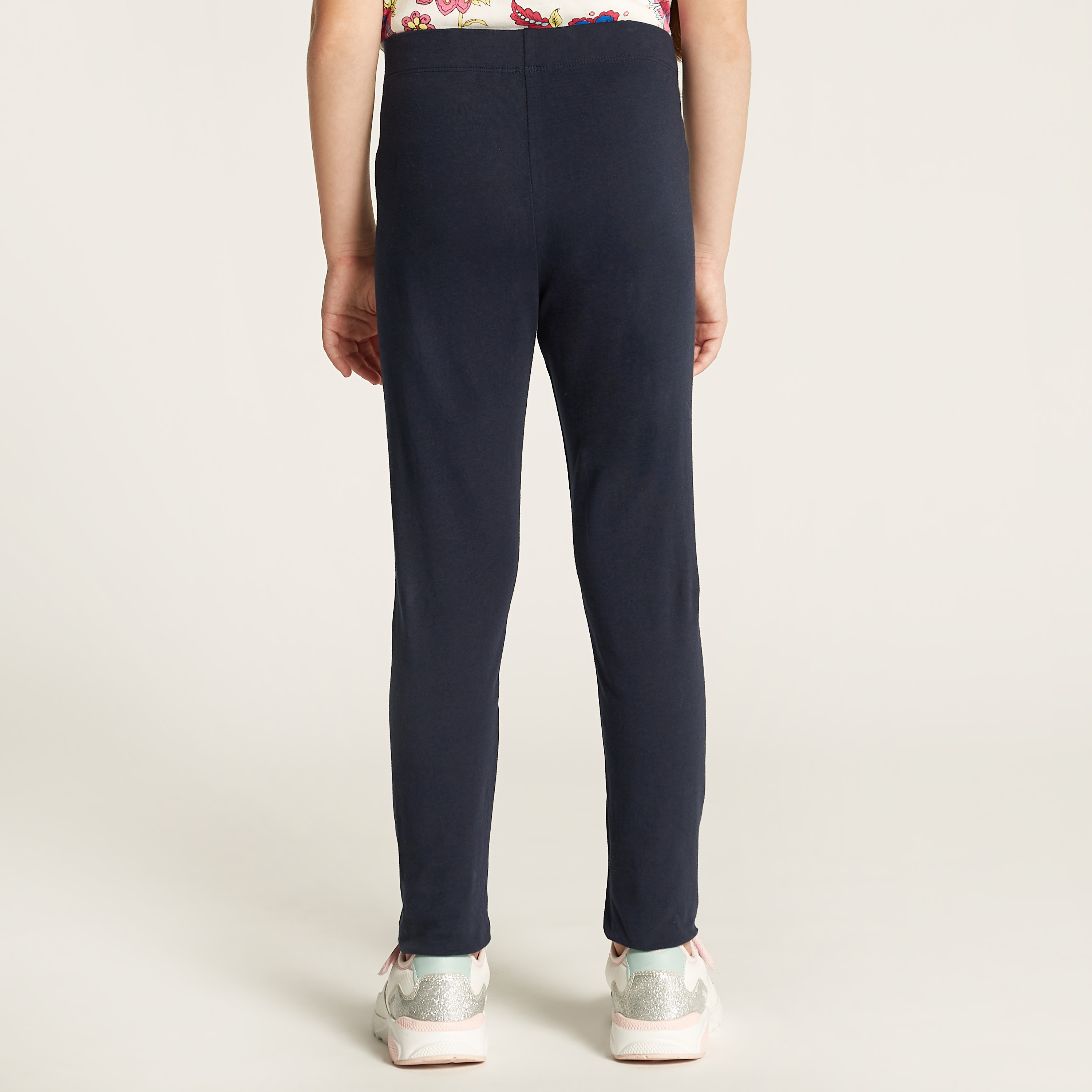 Juniors Solid Leggings with Elasticated Waistband-girls-clothing-bottoms-leggings-image-4