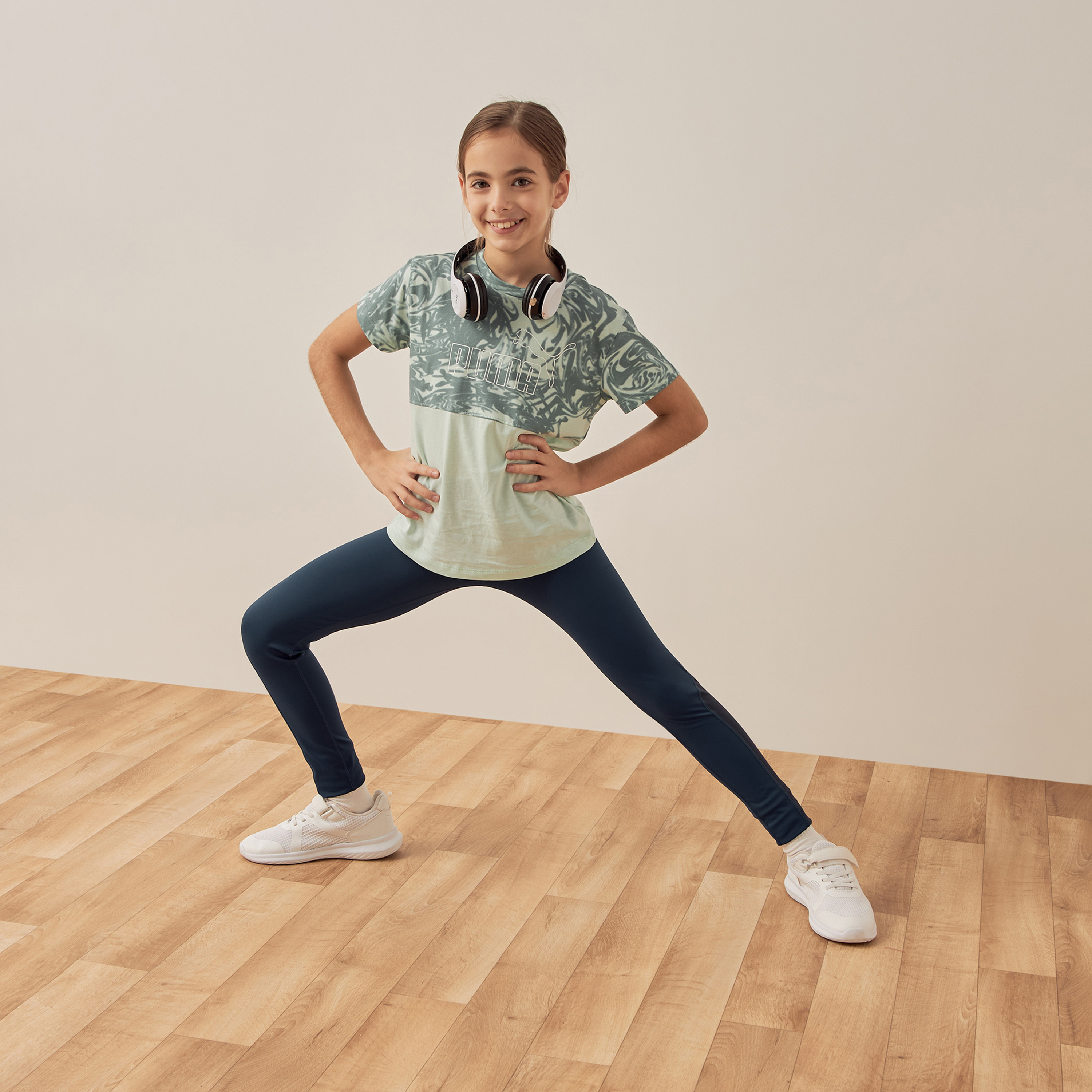 Juniors Panelled Leggings with Elasticated Waistband-girls-clothing-schoolwear-bottoms-leggings-image-2