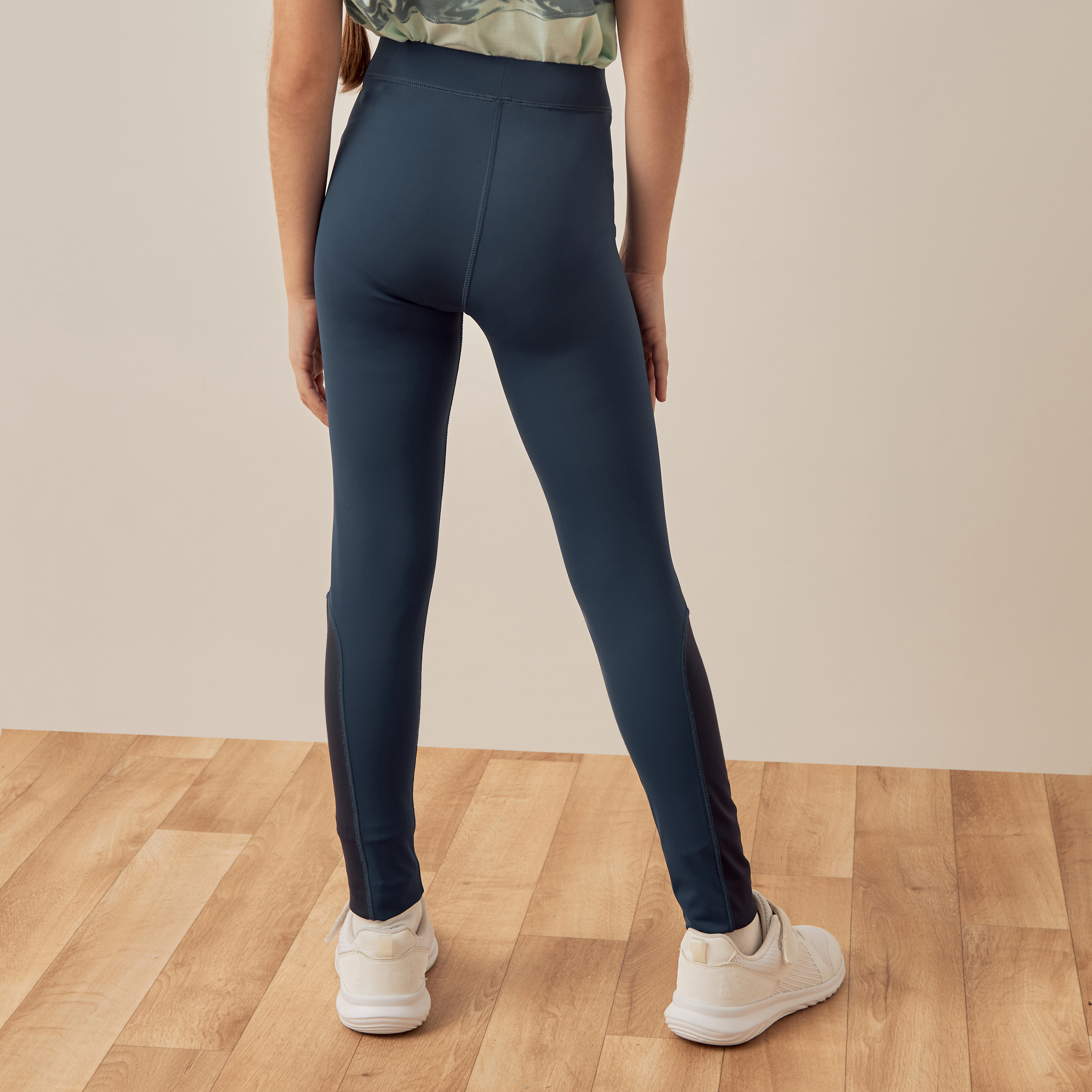 Juniors Panelled Leggings with Elasticated Waistband-girls-clothing-schoolwear-bottoms-leggings-image-4
