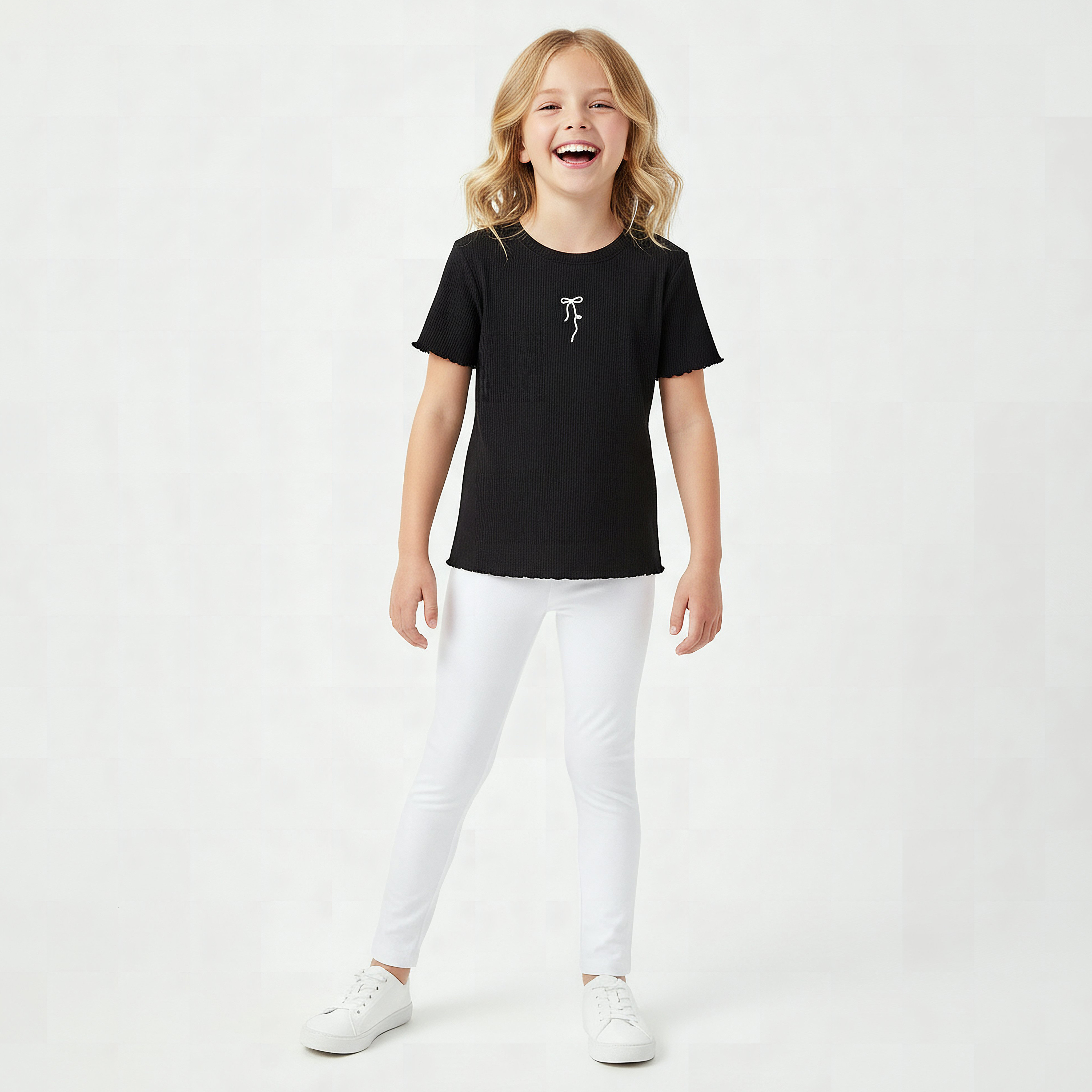 Juniors White Cotton School Leggings with Elastic Waist - Girls-girls-clothing-schoolwear-bottoms-leggings-image-2