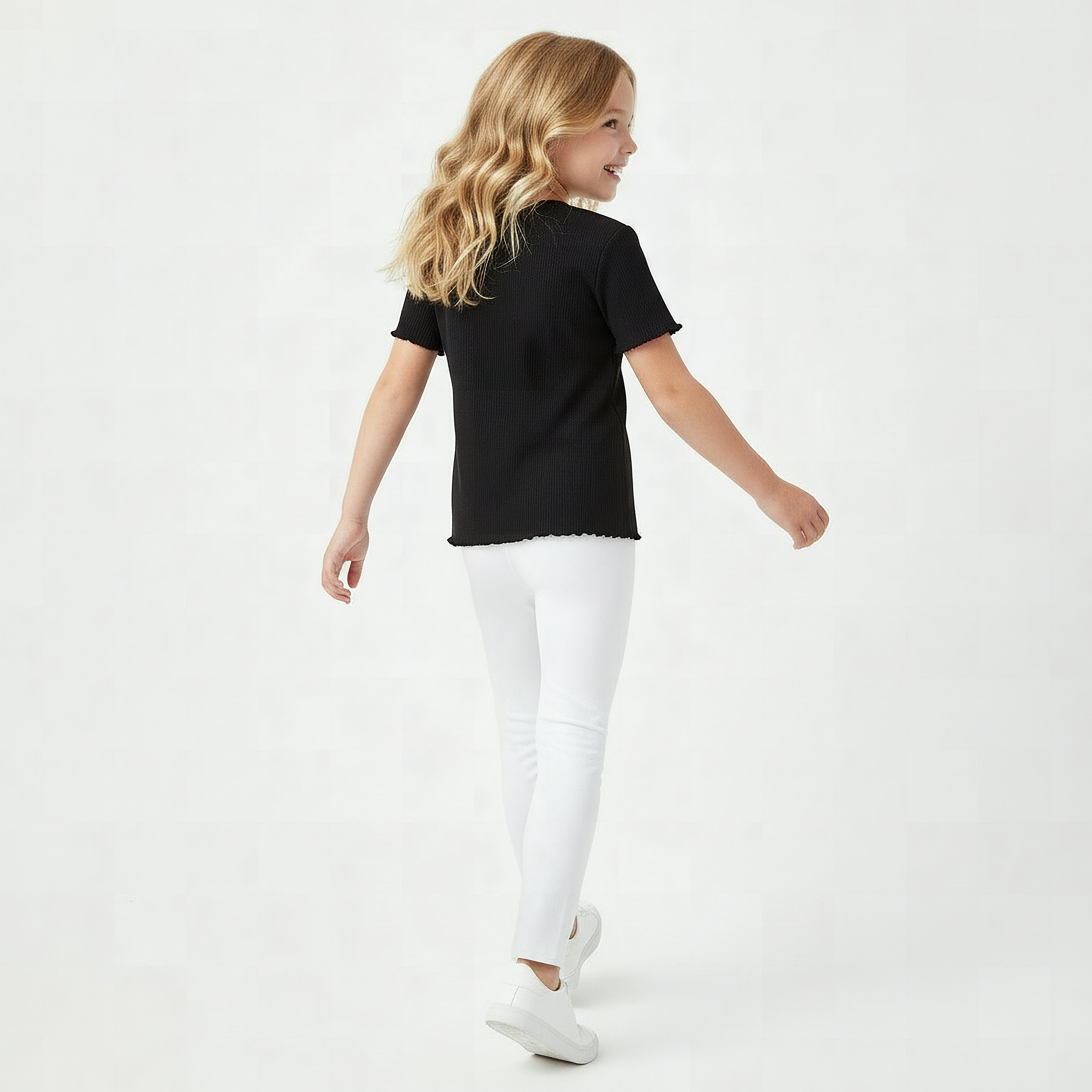 Juniors White Cotton School Leggings with Elastic Waist - Girls-girls-clothing-schoolwear-bottoms-leggings-image-3