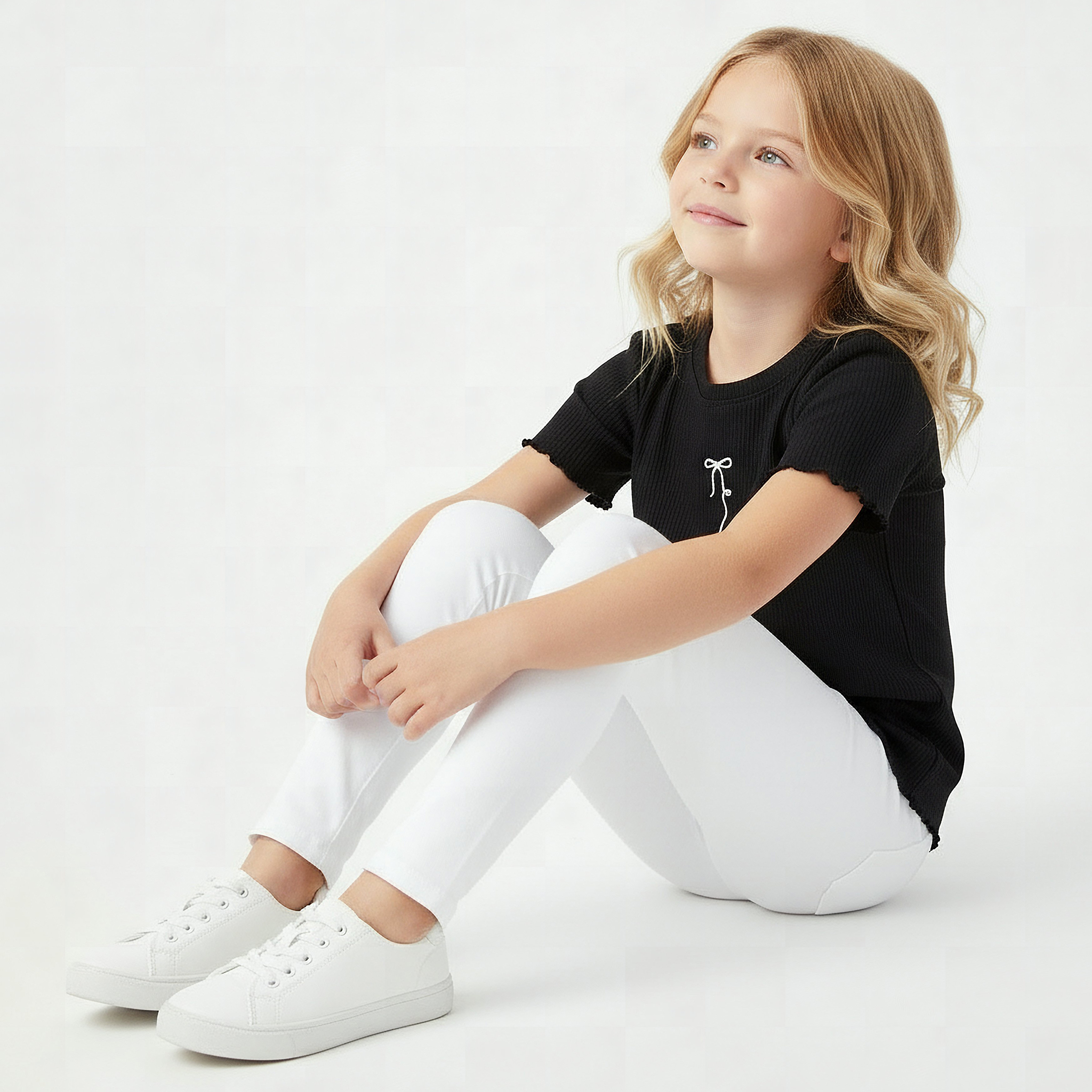 Juniors White Cotton School Leggings with Elastic Waist - Girls-girls-clothing-schoolwear-bottoms-leggings-image-5