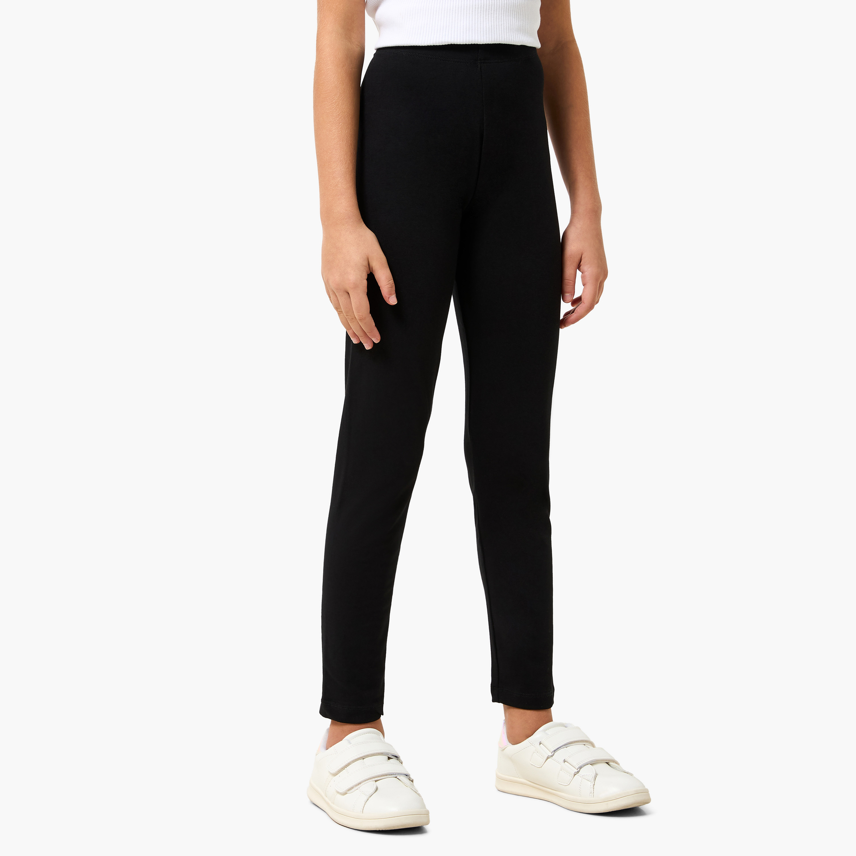 Pack of 2 Juniors Black Cotton School Leggings with Elastic Waistband - Girls-girls-clothing-schoolwear-bottoms-leggings-image-2