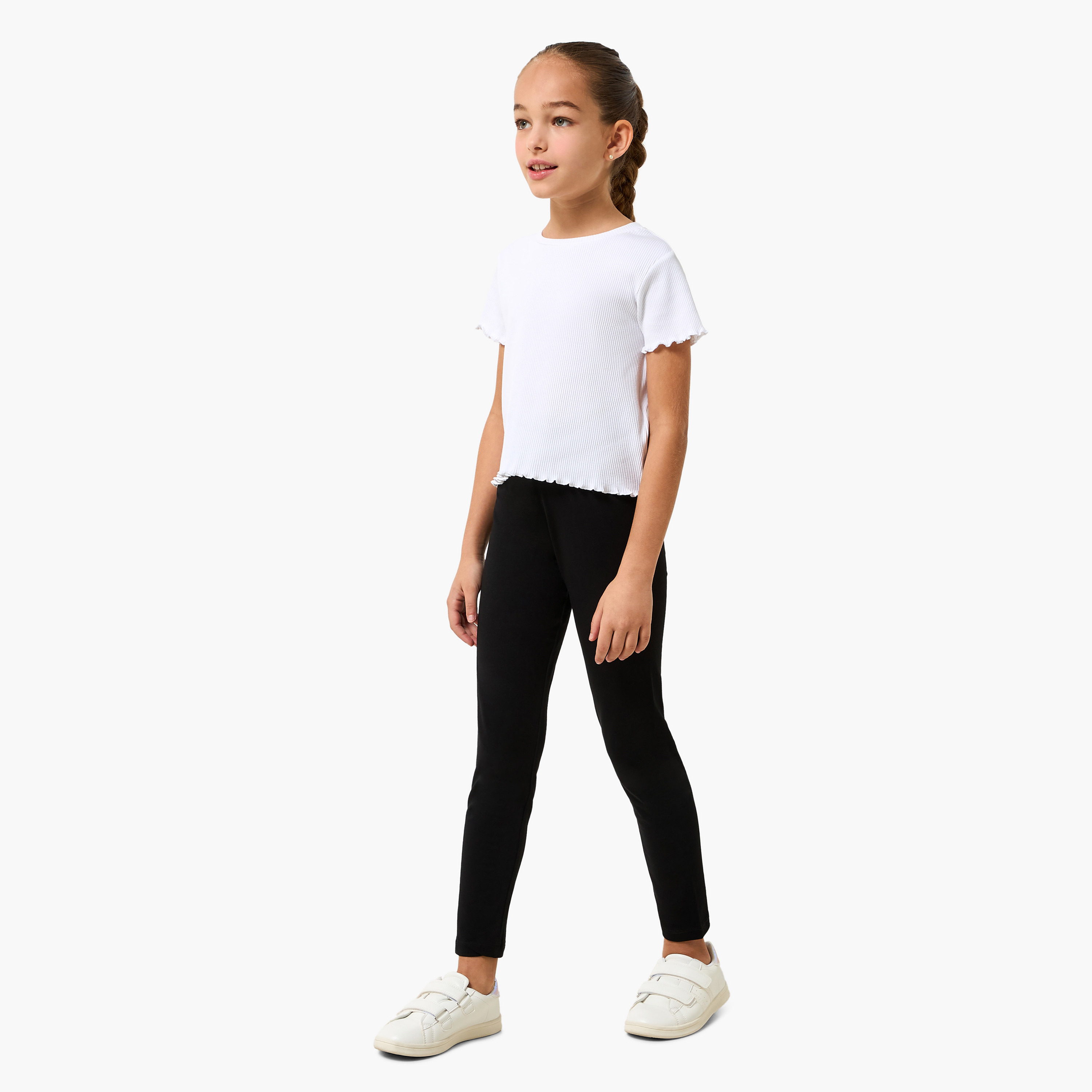 Pack of 2 Juniors Black Cotton School Leggings with Elastic Waistband - Girls-girls-clothing-schoolwear-bottoms-leggings-image-3