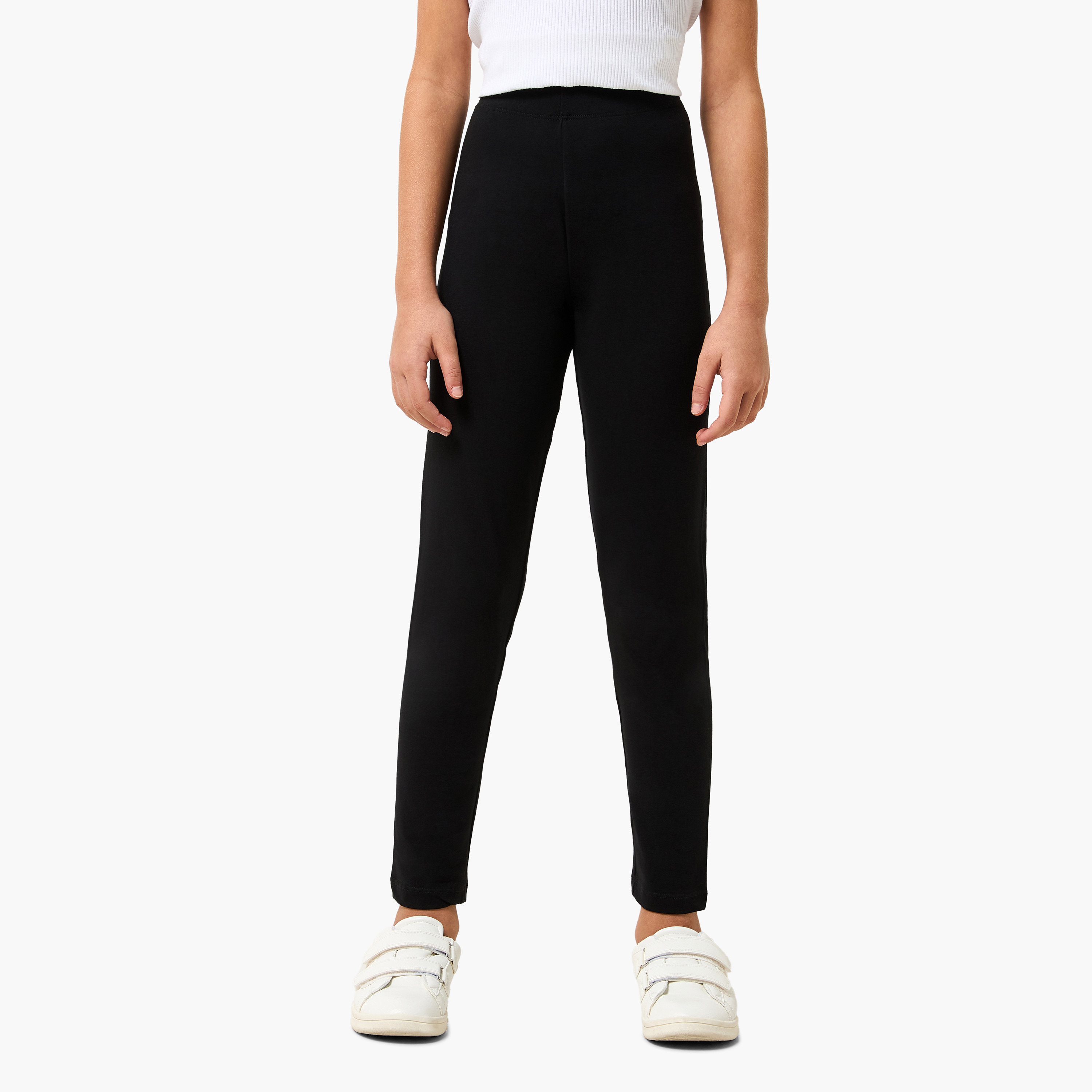 Pack of 2 Juniors Black Cotton School Leggings with Elastic Waistband - Girls-girls-clothing-schoolwear-bottoms-leggings-image-7