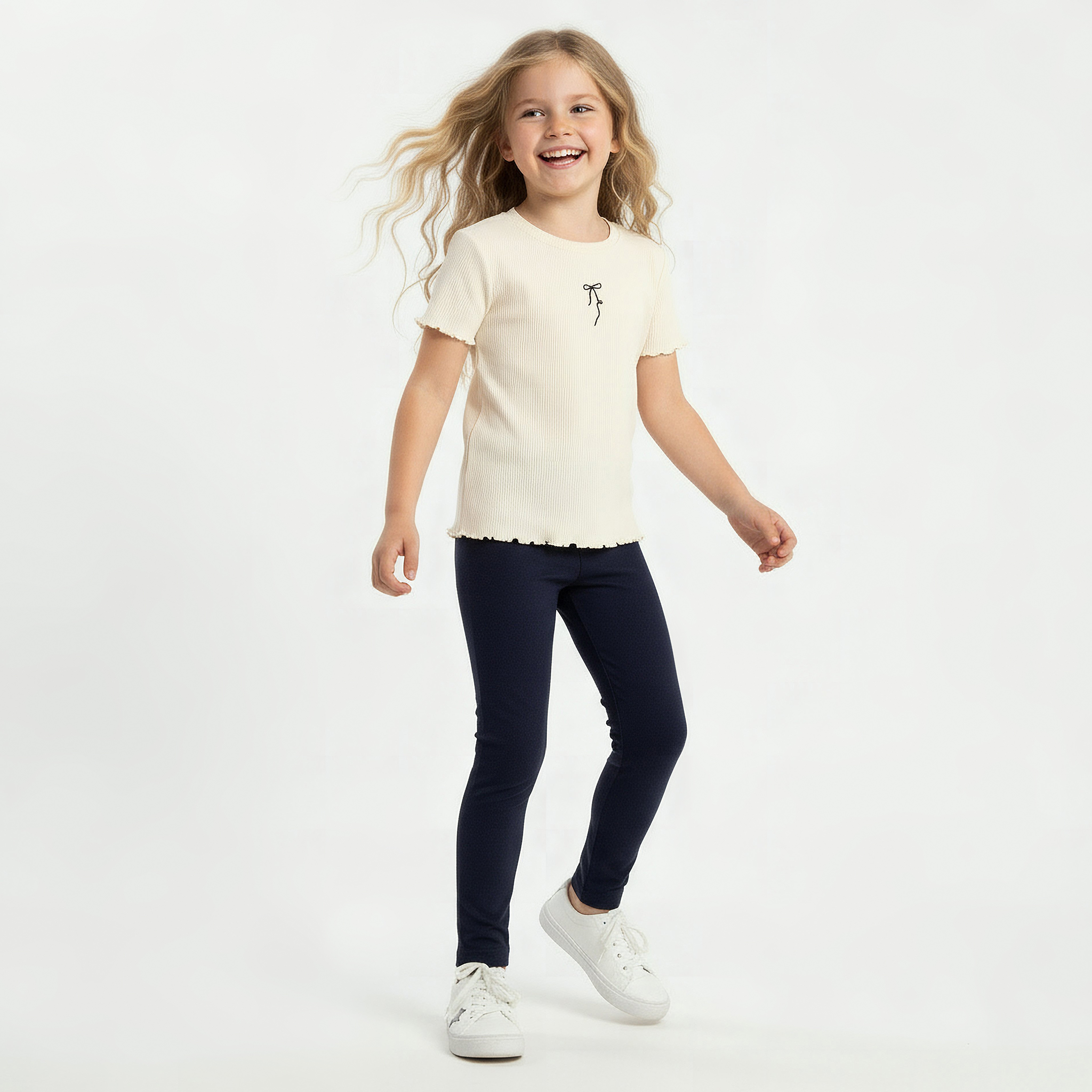 Pack of 2 Juniors Multicolour Cotton School Leggings with Elastic Waistband - Girls-girls-clothing-schoolwear-bottoms-leggings-image-2