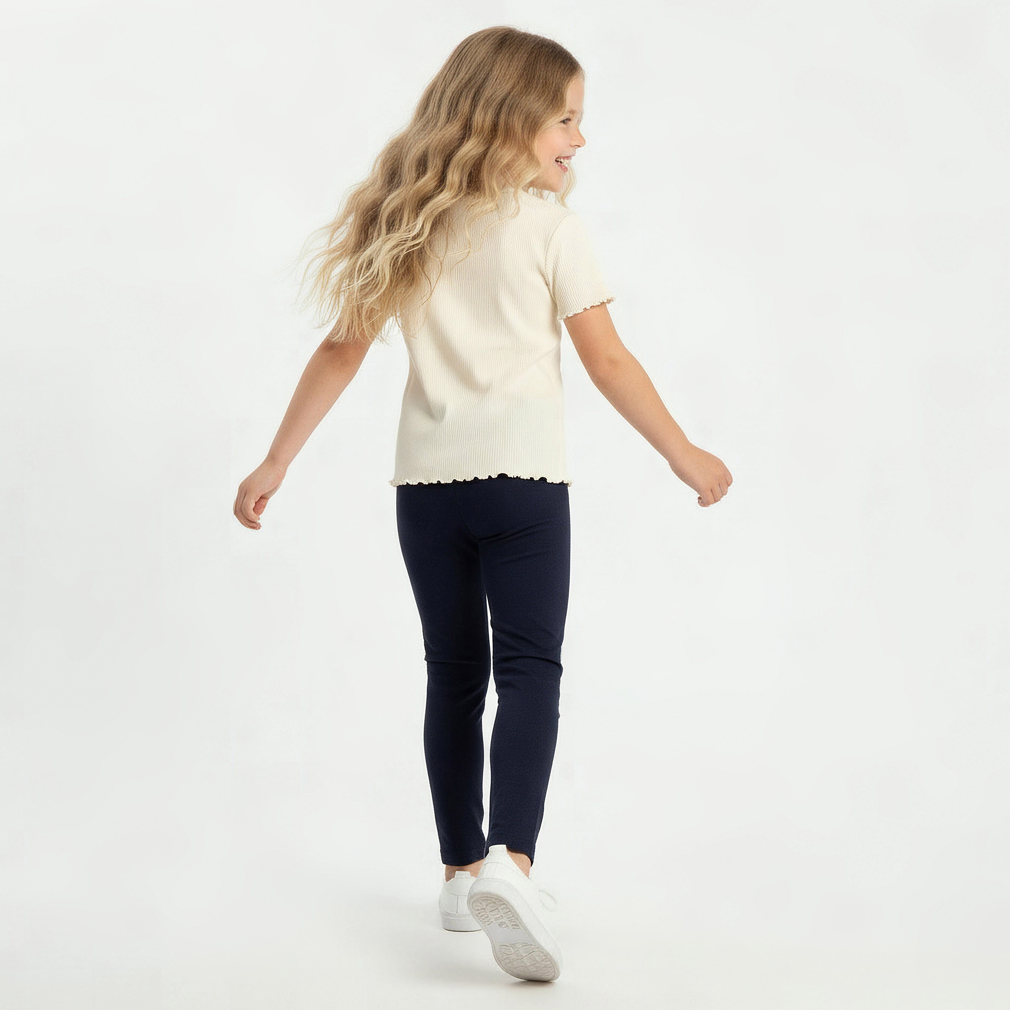 Pack of 2 Juniors Multicolour Cotton School Leggings with Elastic Waistband - Girls-girls-clothing-schoolwear-bottoms-leggings-image-3