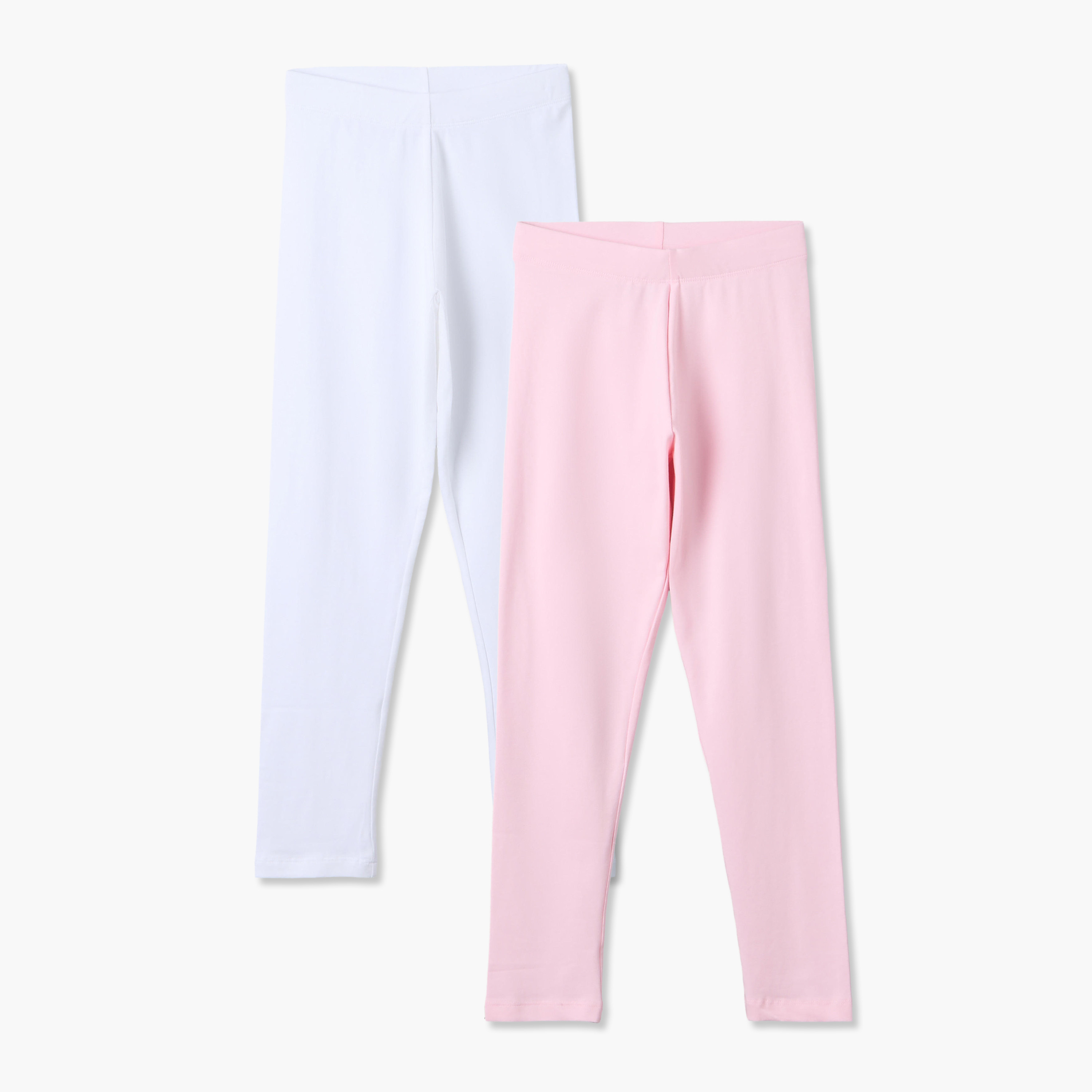 Pack of 2 Juniors Solid Cotton School Leggings with Elasticated Waistband - Girls-girls-clothing-schoolwear-bottoms-leggings-image-1