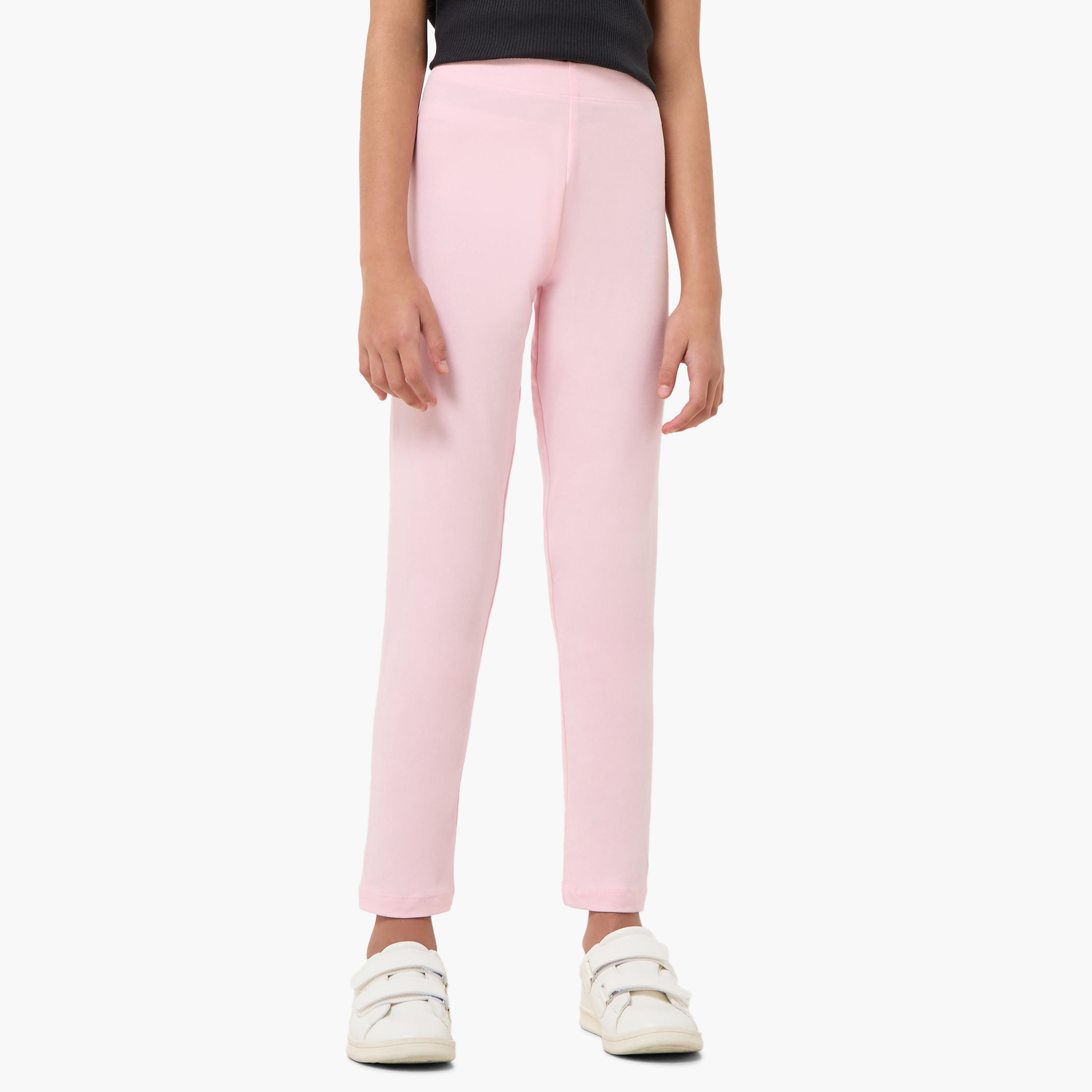 Pack of 2 Juniors Solid Cotton School Leggings with Elasticated Waistband - Girls-girls-clothing-schoolwear-bottoms-leggings-image-2
