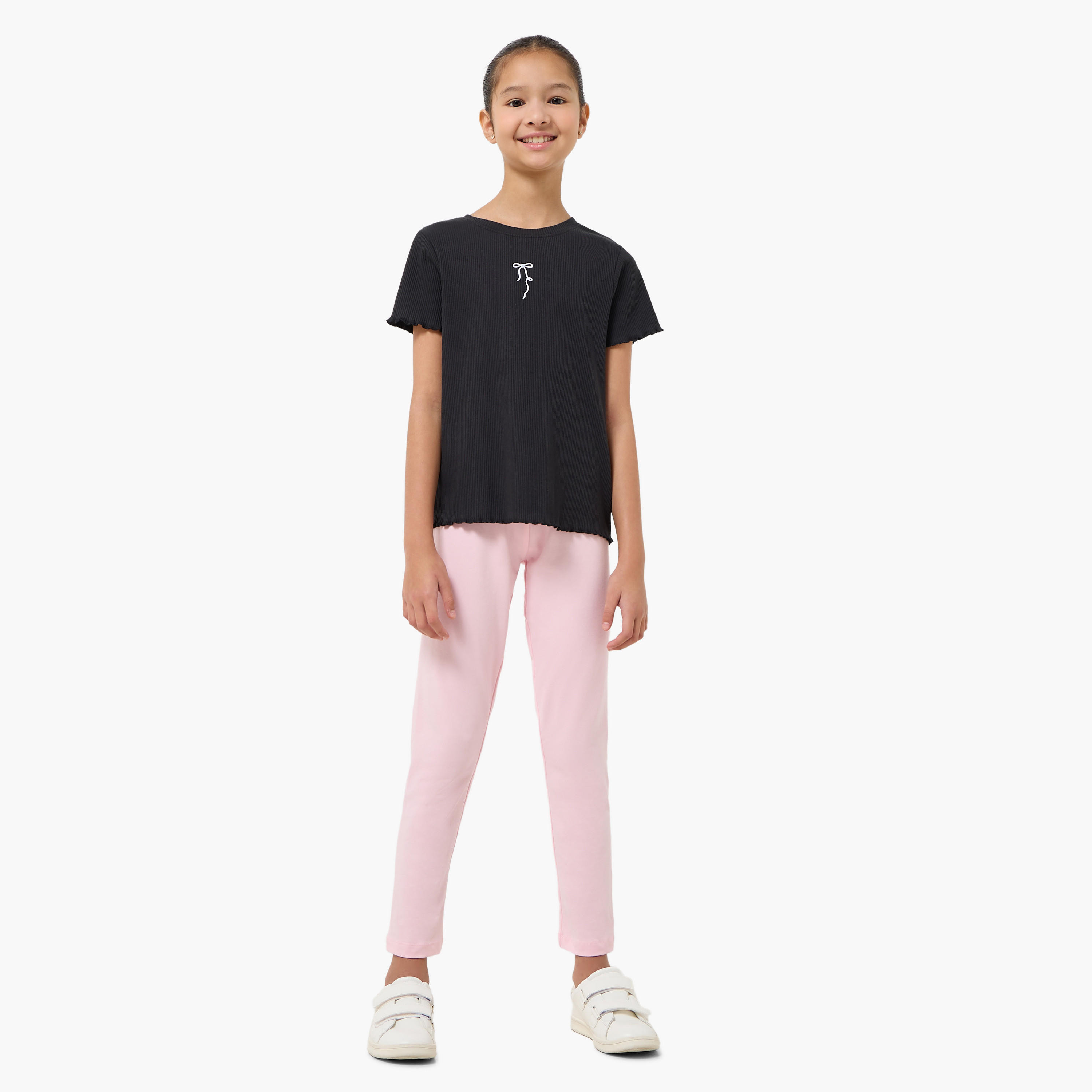 Pack of 2 Juniors Solid Cotton School Leggings with Elasticated Waistband - Girls-girls-clothing-schoolwear-bottoms-leggings-image-4