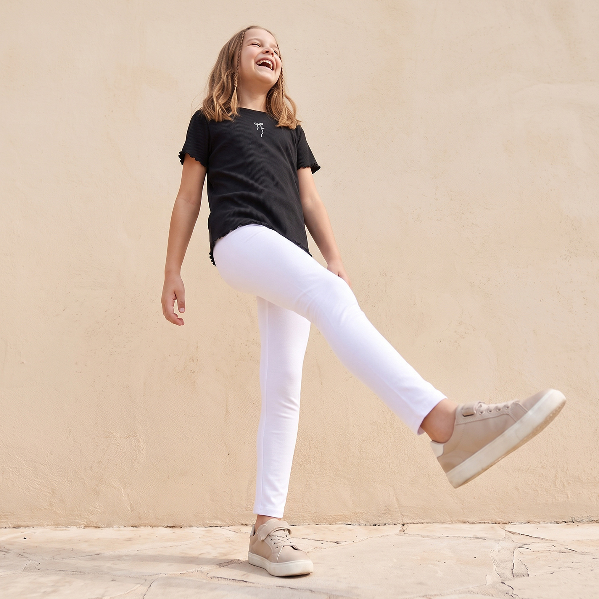 Pack of 2 Juniors Solid Cotton School Leggings with Elasticated Waistband - Girls-girls-clothing-schoolwear-bottoms-leggings-image-8
