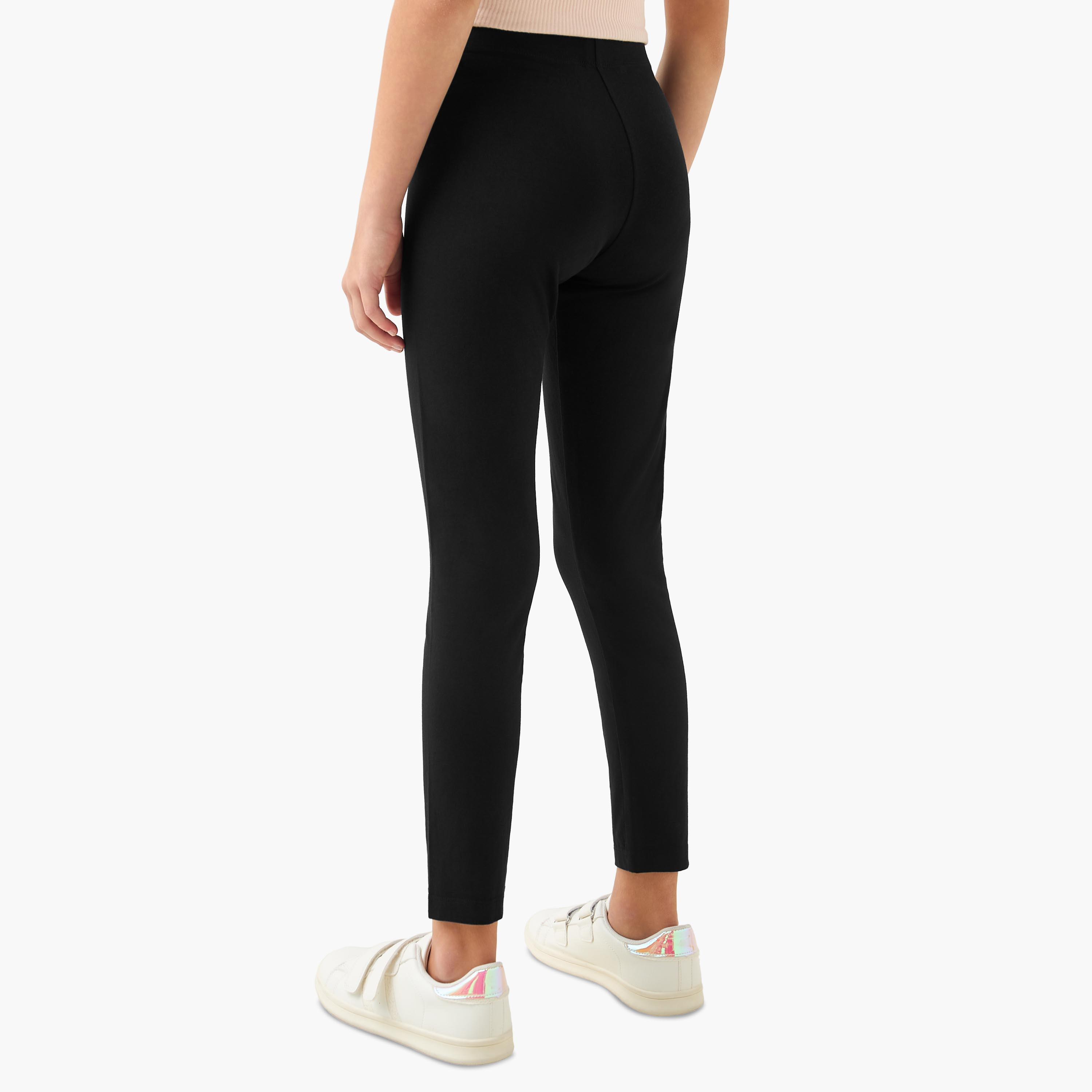 طقم ليقنز مدرسي قطن سادة بخصر مطاطي قطعتين للبنات من جونيورز-girls-clothing-bottoms-leggings-image-4