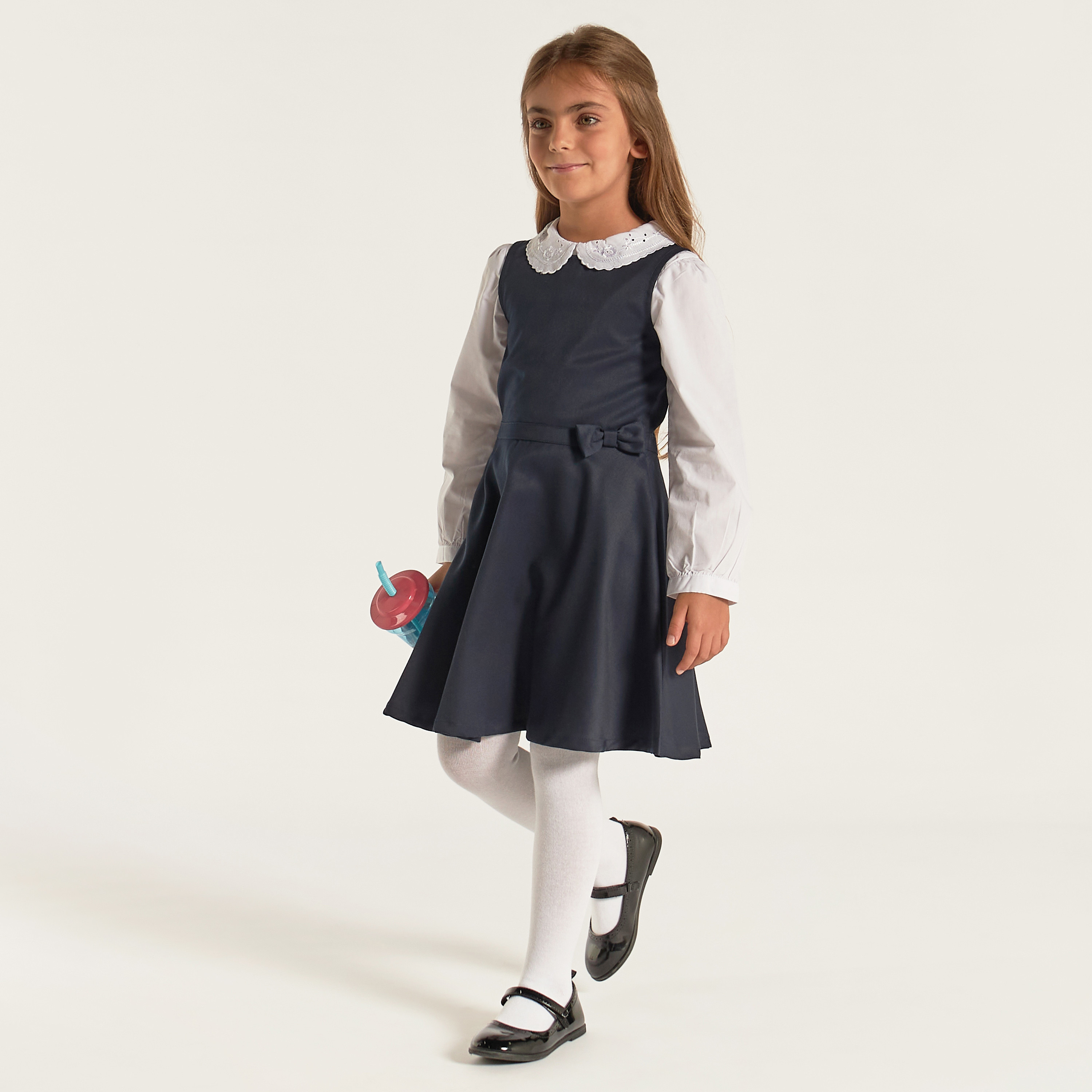 Juniors Solid Pinafore with Bow Accent-girls-clothing-dressesandjumpsuits-image-1