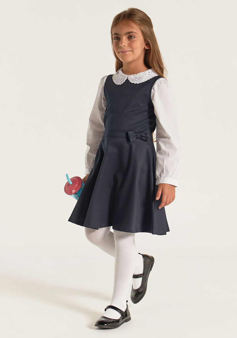 Juniors Solid Pinafore with Bow Accent-Dresses-image-0