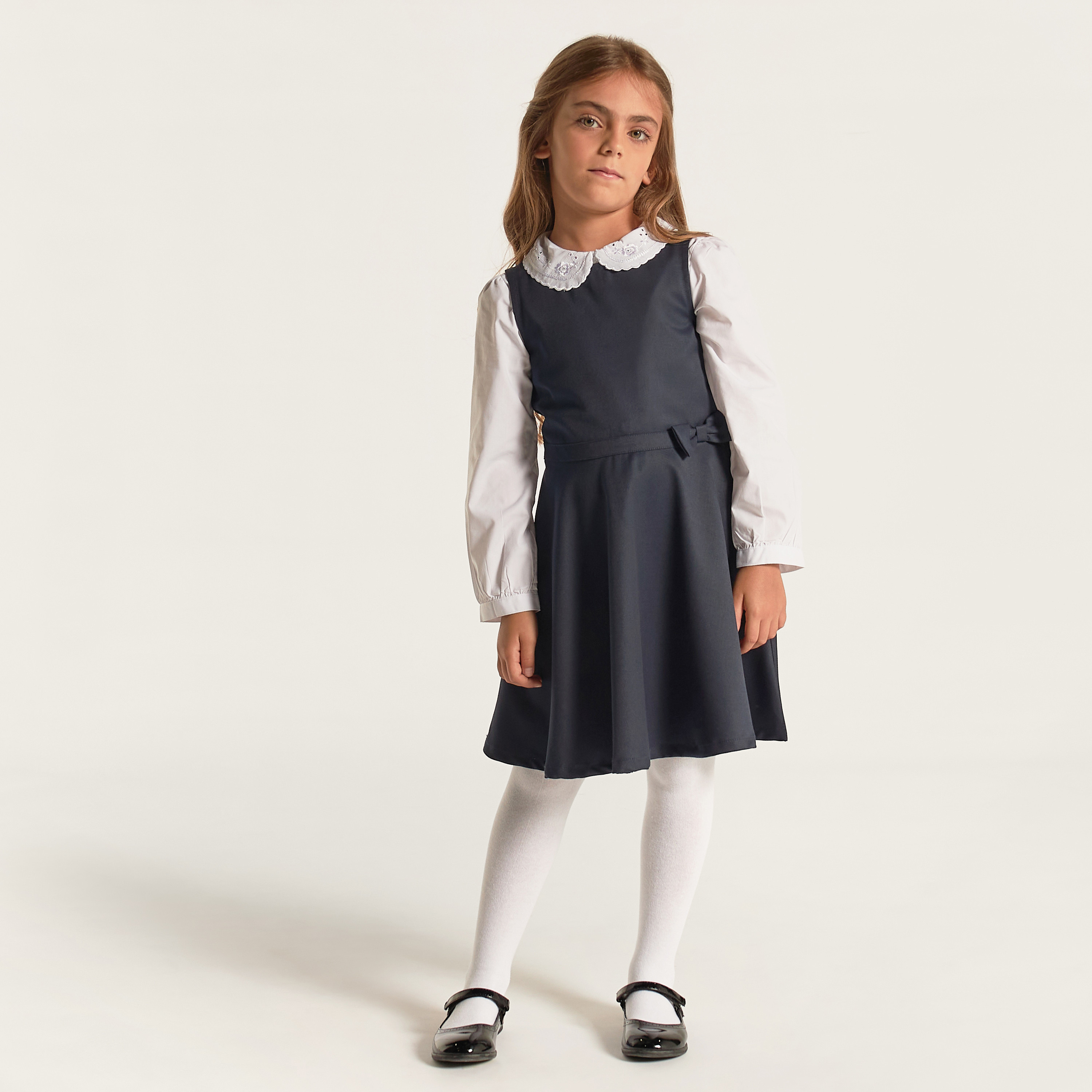 Juniors Solid Pinafore with Bow Accent-girls-clothing-dressesandjumpsuits-image-2