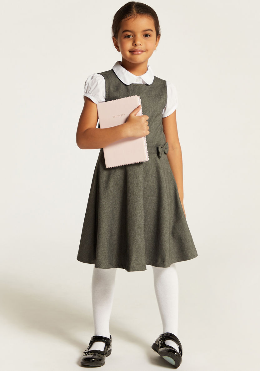 Juniors Solid Pinafore with Bow Accent-Dresses-image-0