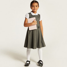 Juniors Solid Pinafore with Bow Accent