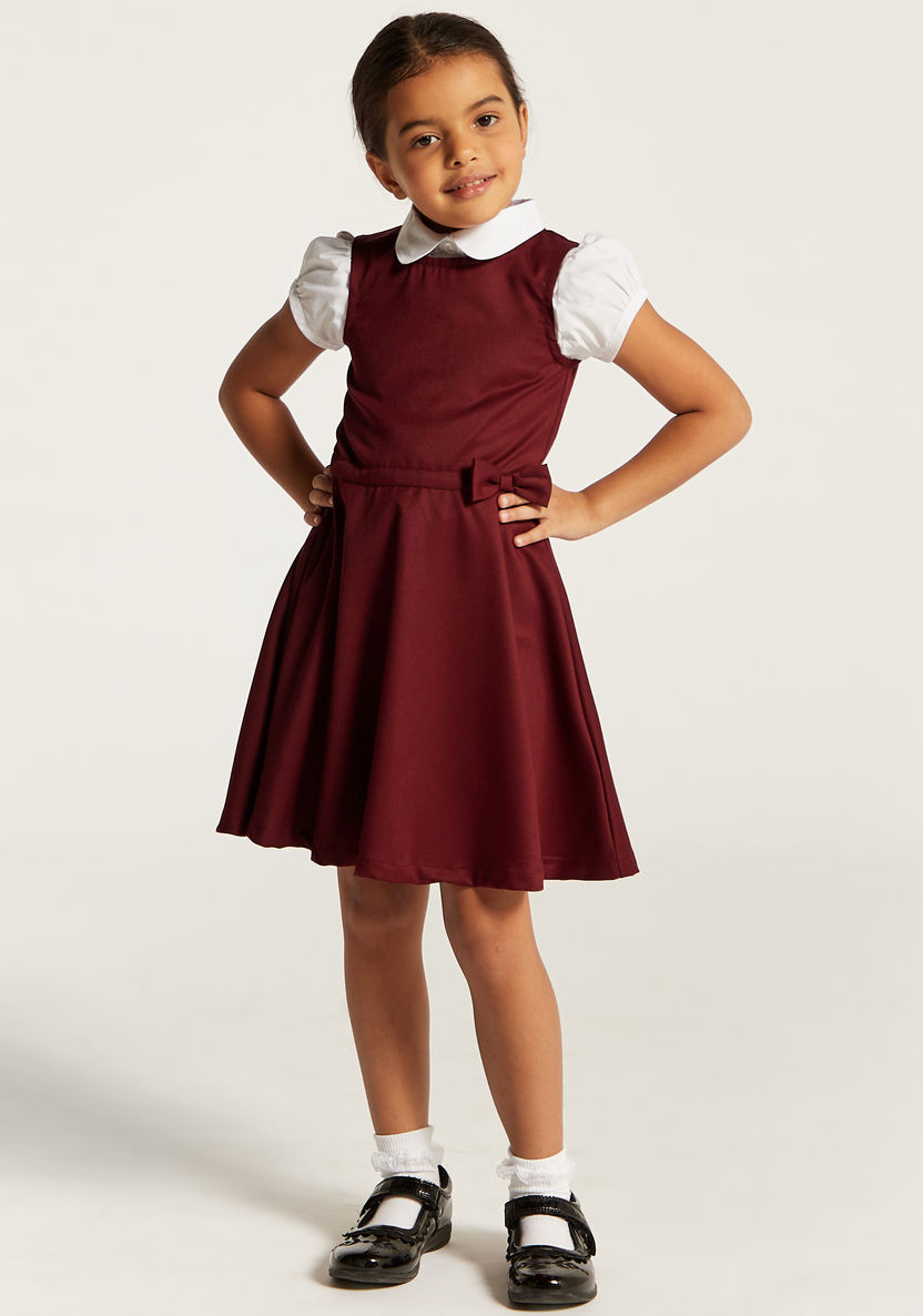 Juniors Solid Pinafore with Bow Accent-Dresses-image-1
