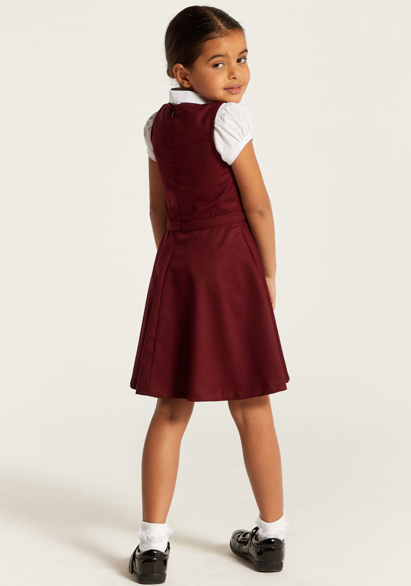 Juniors Solid Pinafore with Bow Accent-Dresses-image-3
