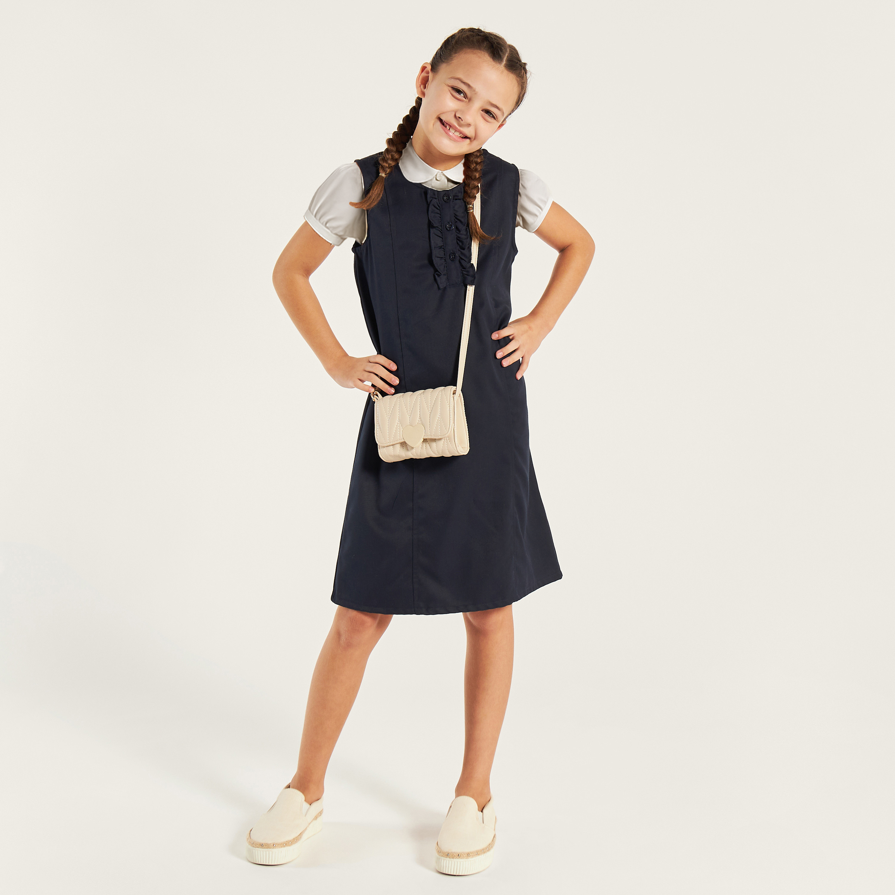 Juniors Solid Pinafore with Ruffle Detail-girls-clothing-dressesandjumpsuits-image-1