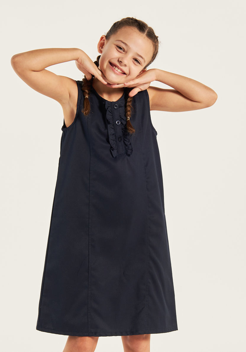 Juniors Solid Pinafore with Ruffle Detail-Dresses-image-1