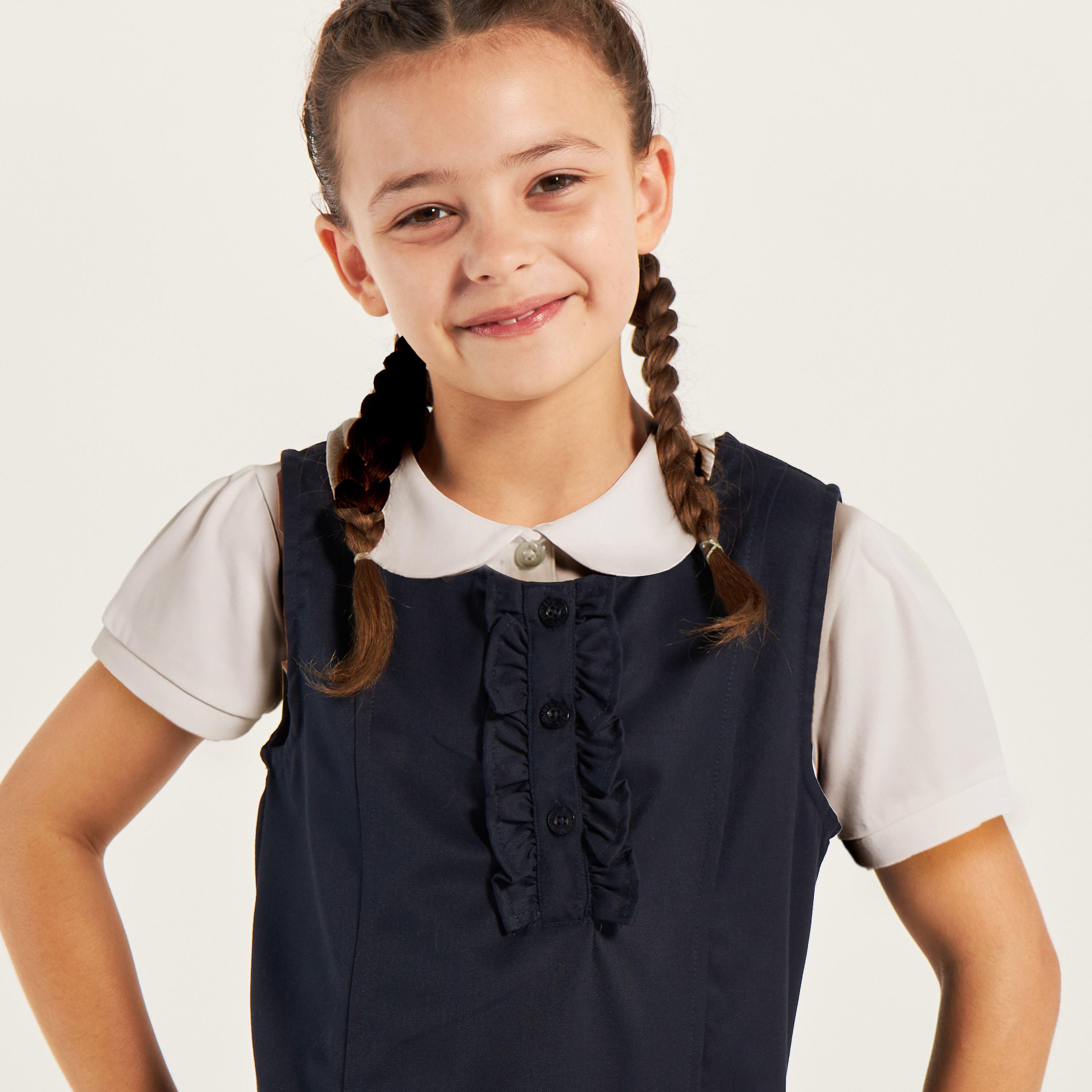 Juniors Solid Pinafore with Ruffle Detail-girls-clothing-dressesandjumpsuits-image-3