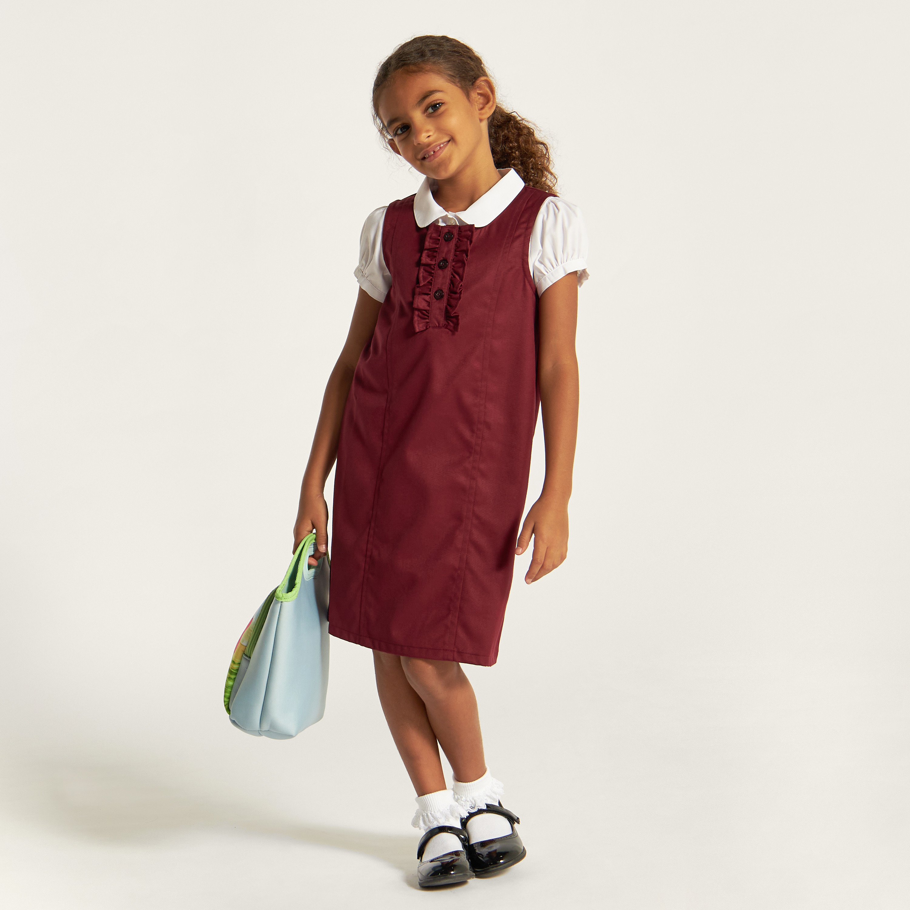 Juniors Solid Pinafore with Ruffle Detail-girls-clothing-dressesandjumpsuits-image-1