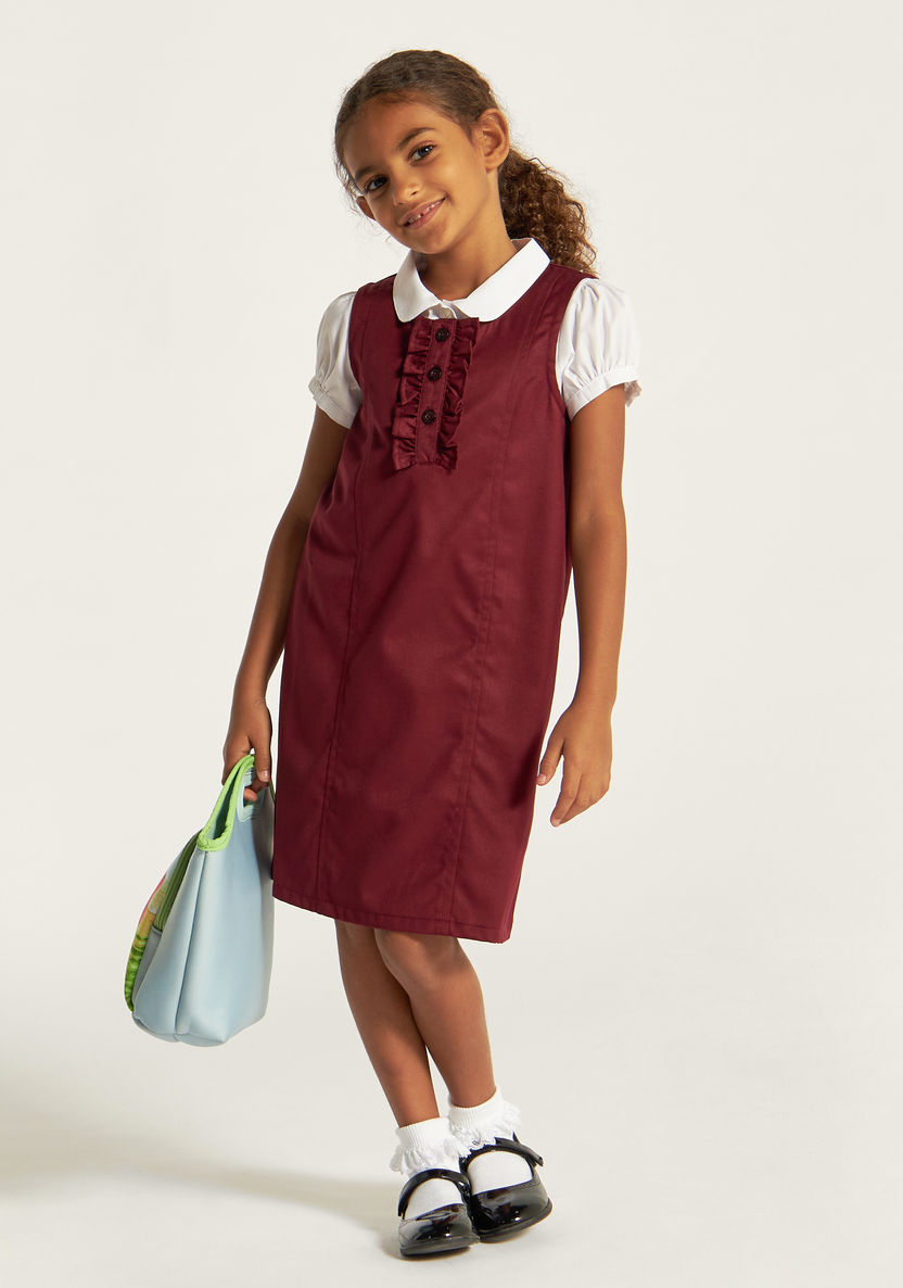 Juniors Solid Pinafore with Ruffle Detail-Dresses-image-0
